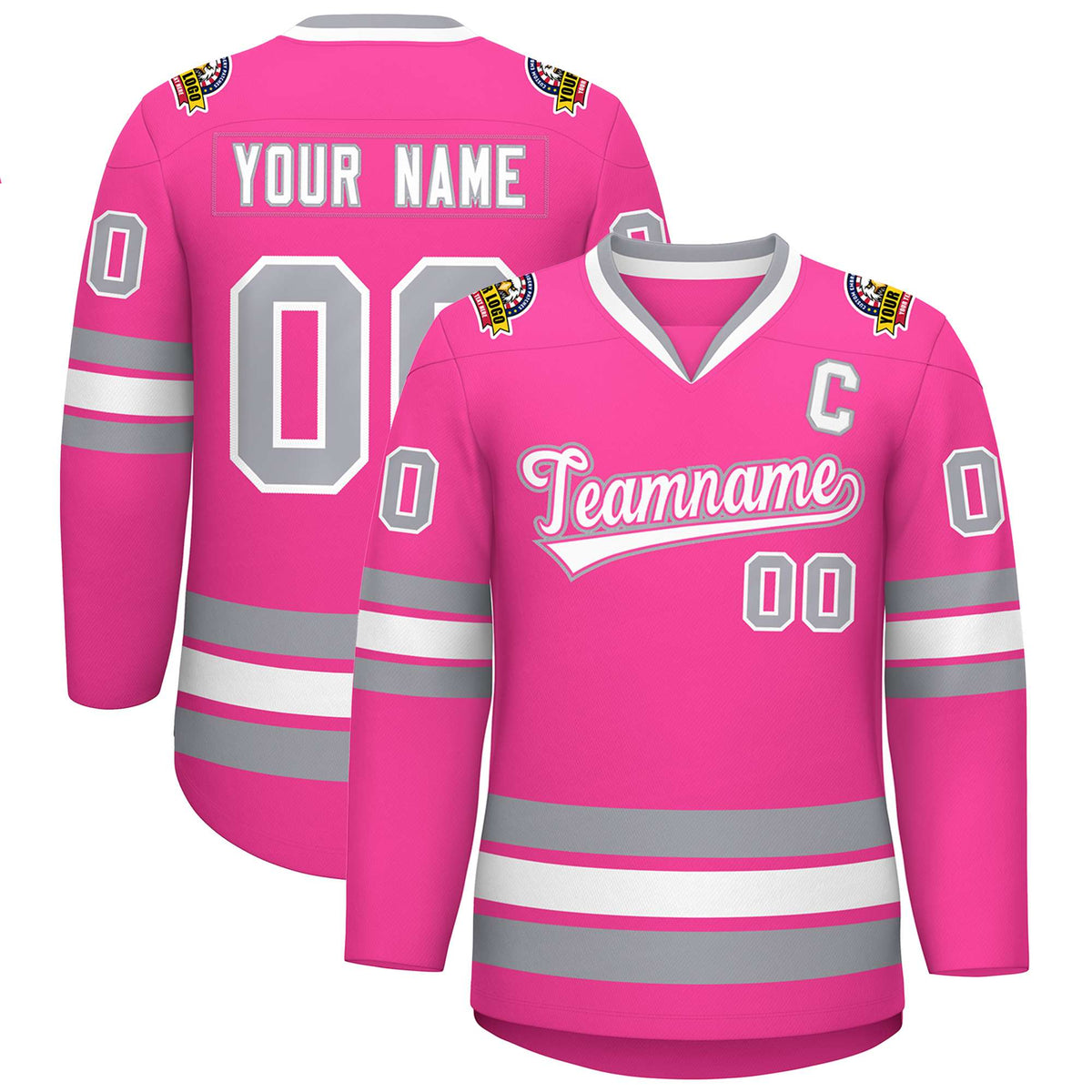 Custom Pink White Pink-Gray Classic Style Hockey Jersey | KXKSHOP