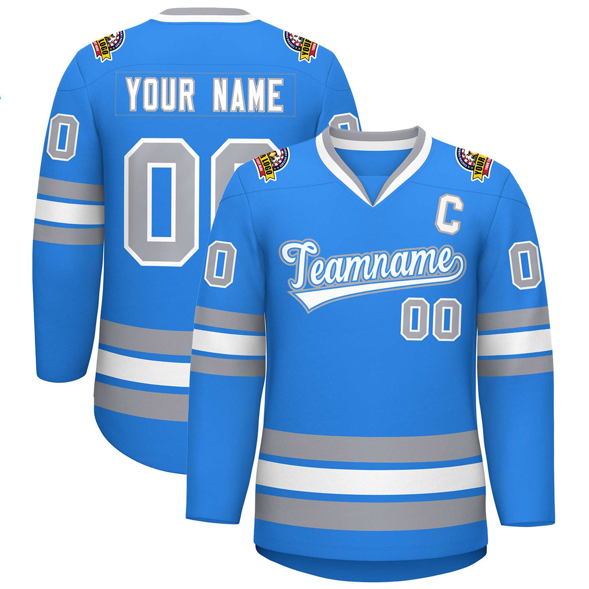 Custom Powder Blue White Powder Blue-Gray Classic Style Hockey Jersey | KXKSHOP