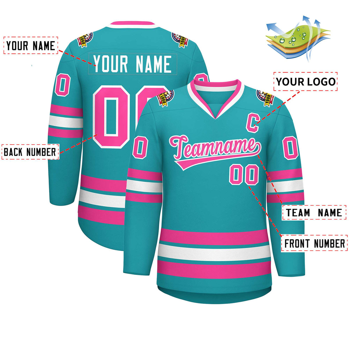 Custom Aqua Pink-White Classic Style Hockey Jersey | KXKSHOP