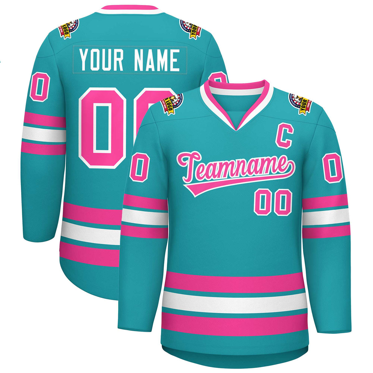 Custom Aqua Pink-White Classic Style Hockey Jersey | KXKSHOP