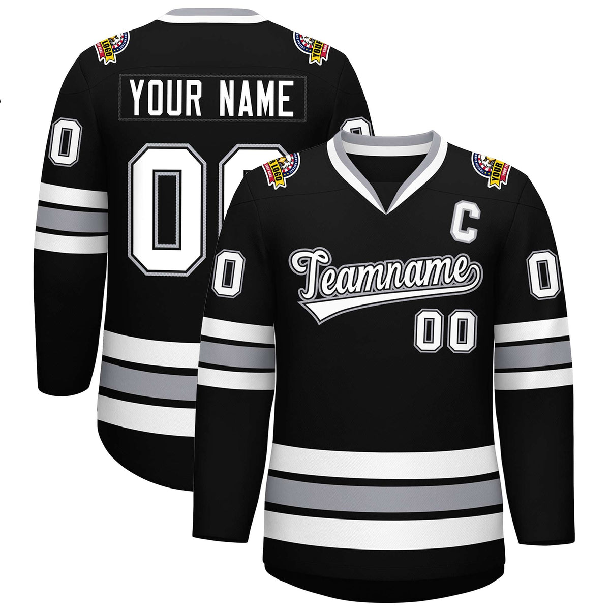 Custom Black White Black-Gray Classic Style Hockey Jersey | KXKSHOP
