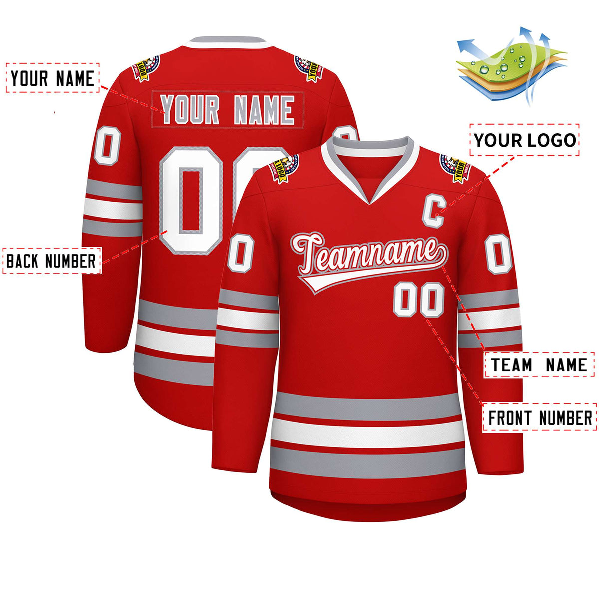 Custom Red White Red-Gray Classic Style Hockey Jersey | KXKSHOP