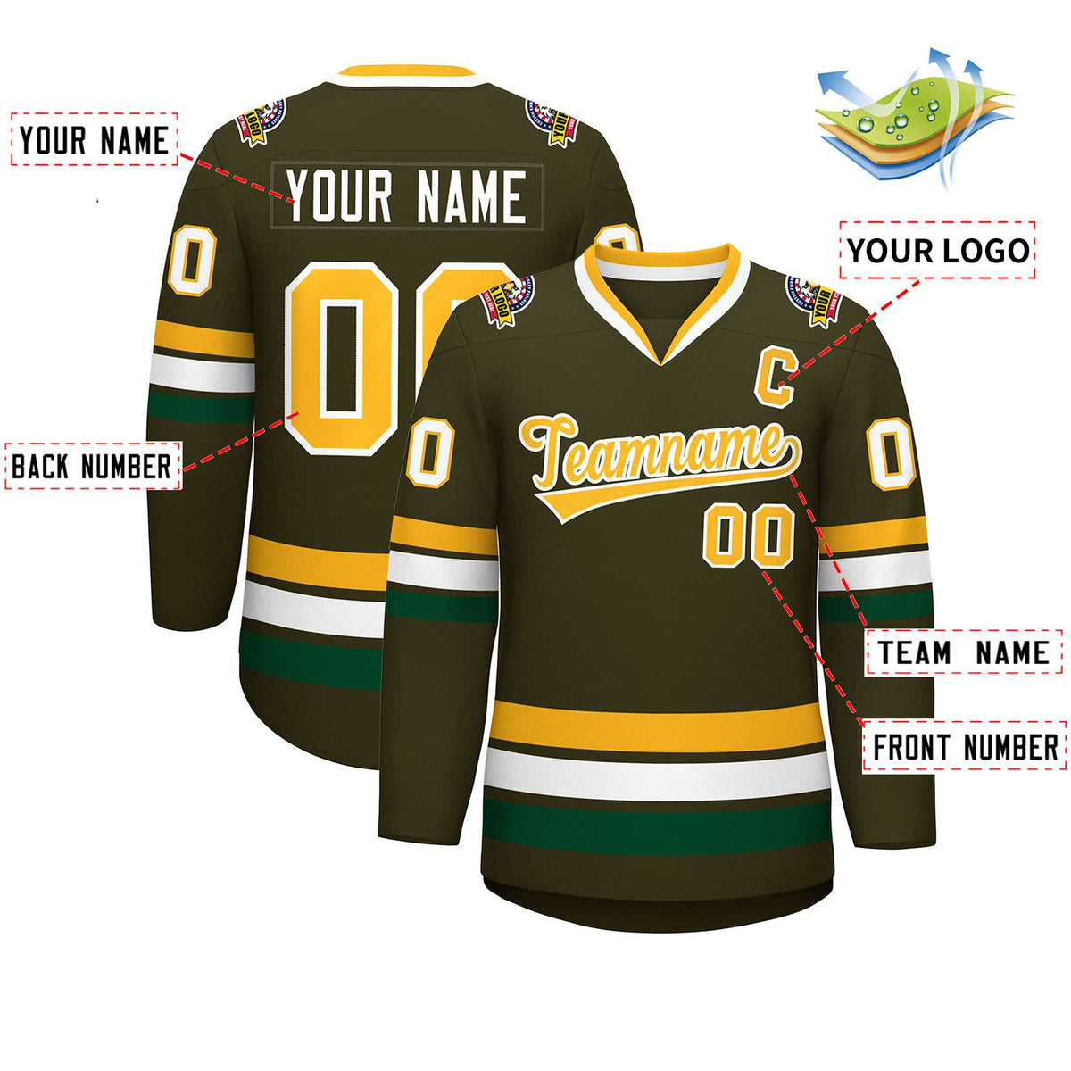 Custom Olive Gold-White Classic Style Hockey Jersey | KXKSHOP