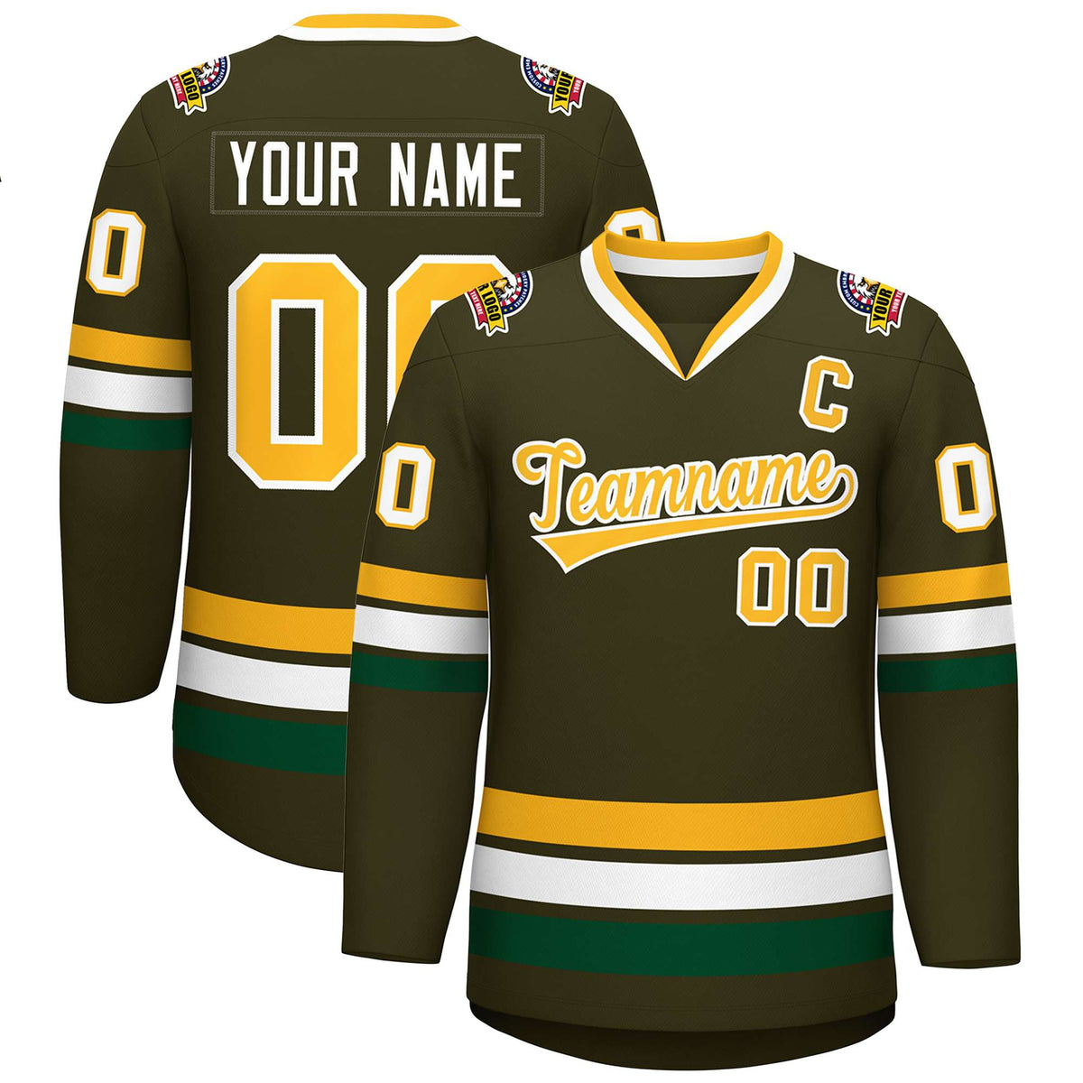 Custom Olive Gold-White Classic Style Hockey Jersey | KXKSHOP
