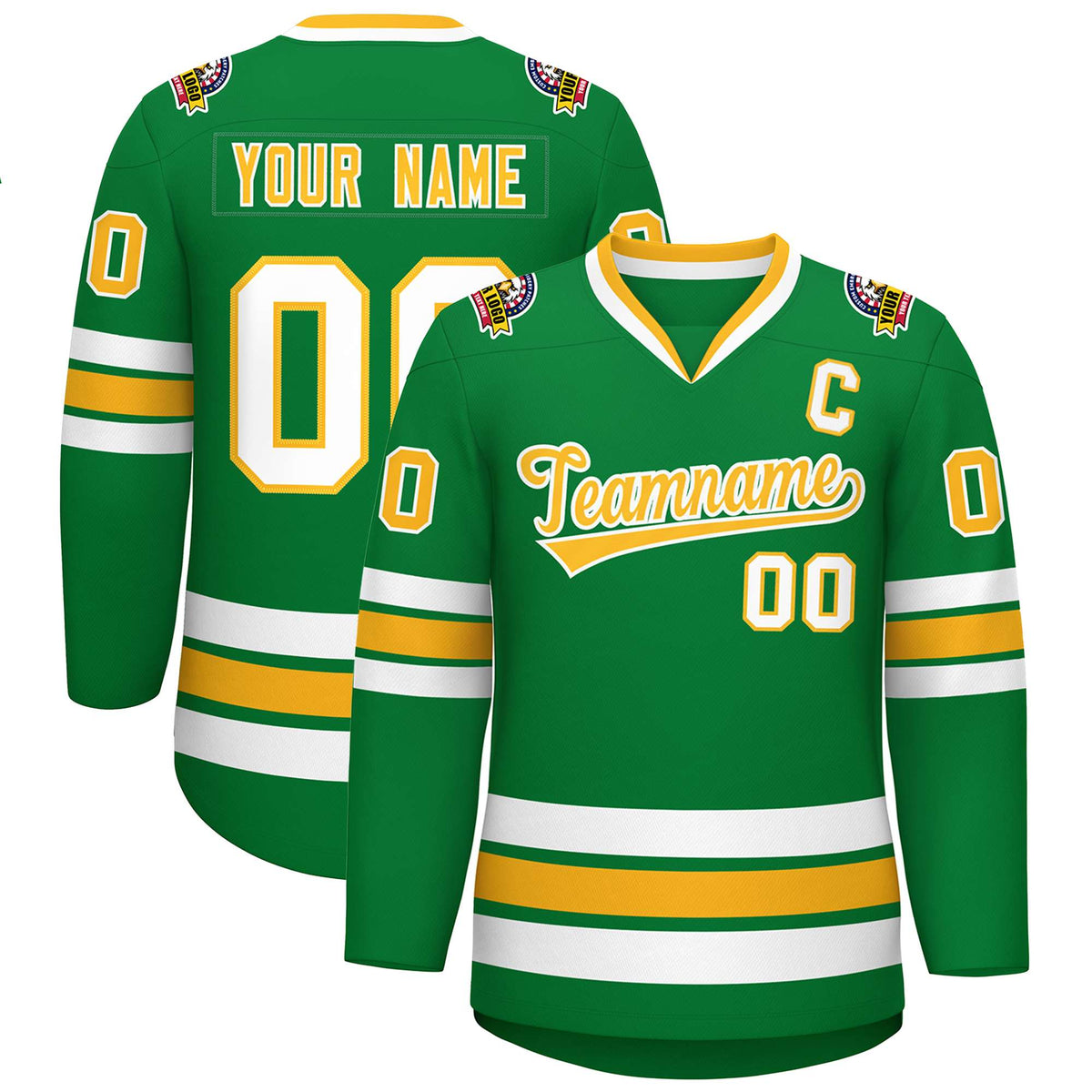 Custom Kelly Green Gold-White Classic Style Hockey Jersey | KXKSHOP