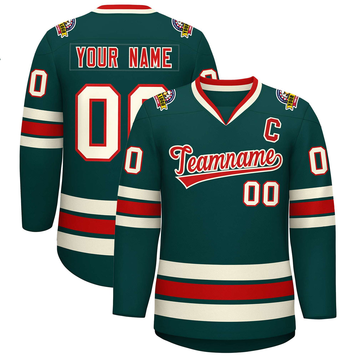 Custom Midnight Green Red-Khaki Classic Style Hockey Jersey | KXKSHOP
