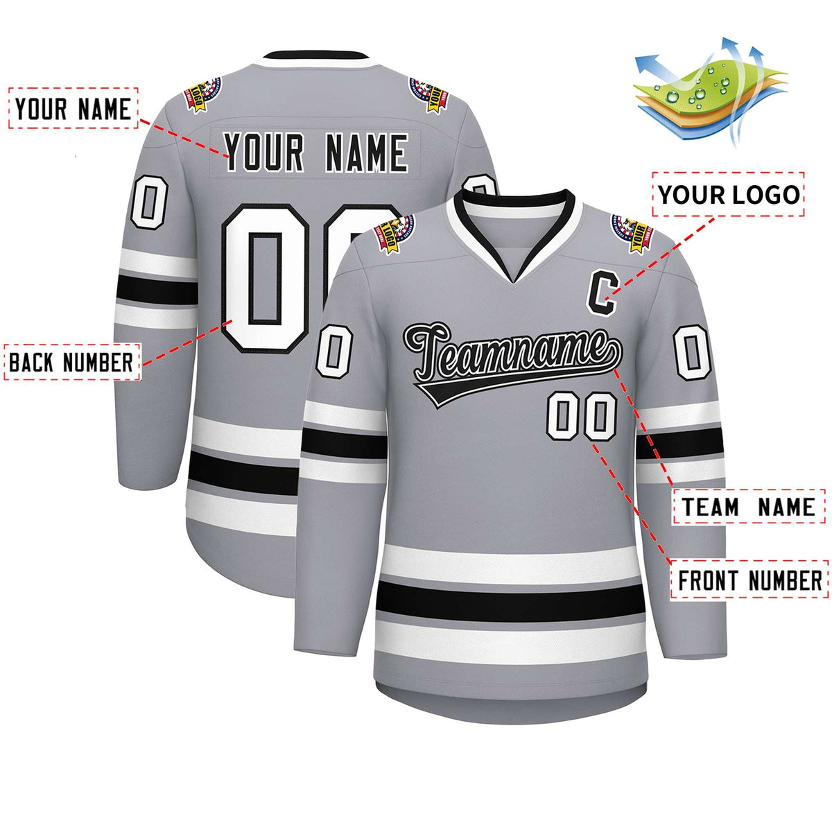 Custom Gray Black White-Black Classic Style Hockey Jersey | KXKSHOP