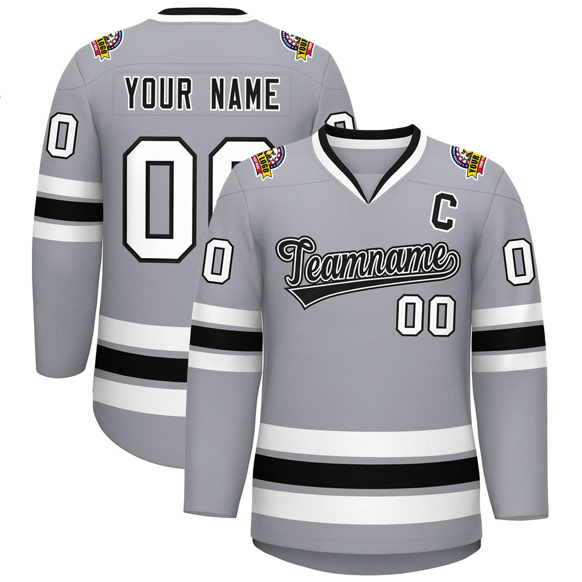 Custom Gray Black White-Black Classic Style Hockey Jersey | KXKSHOP