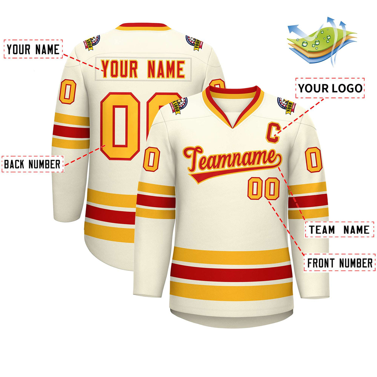 Custom Khaki Red-Gold Classic Style Hockey Jersey | KXKSHOP