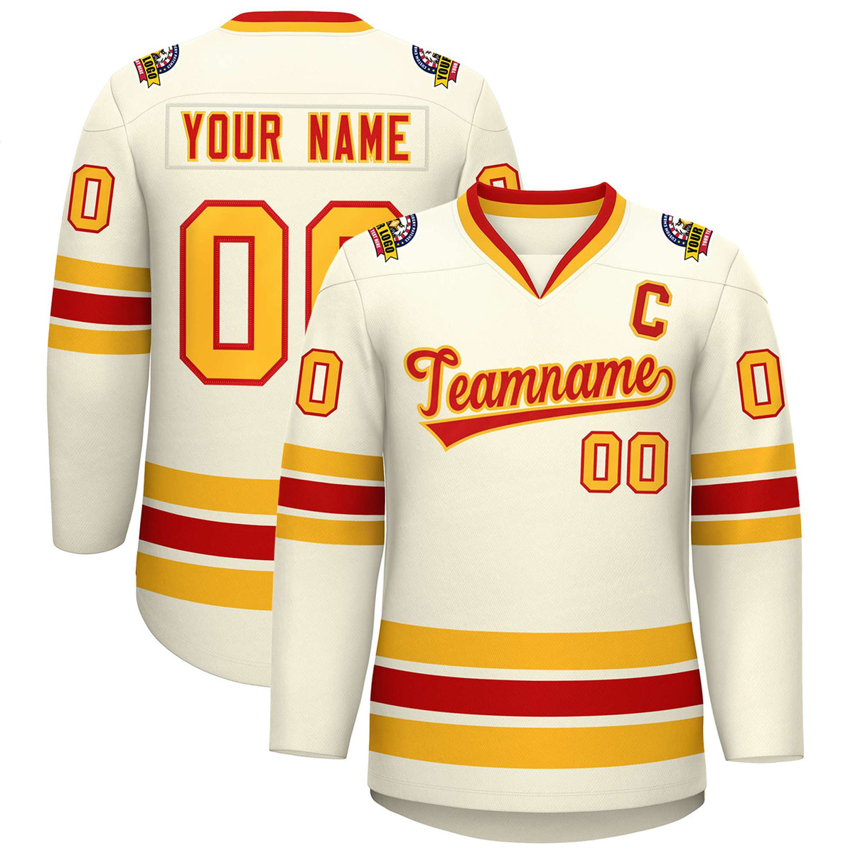 Custom Khaki Red-Gold Classic Style Hockey Jersey | KXKSHOP