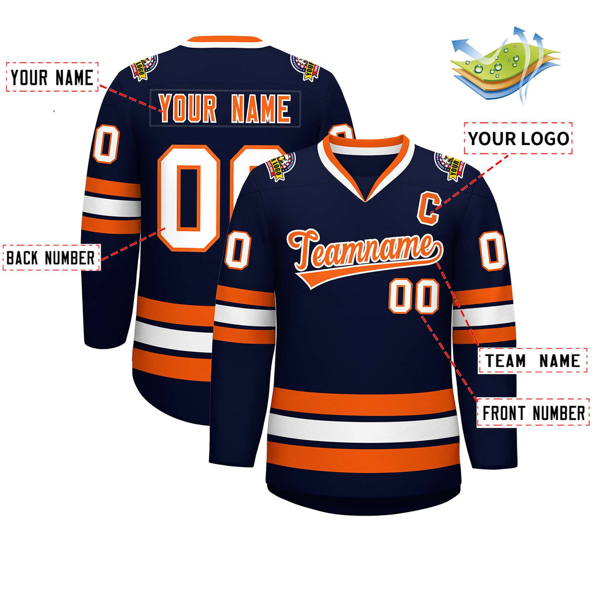 Custom Navy Orange-White Classic Style Hockey Jersey | KXKSHOP