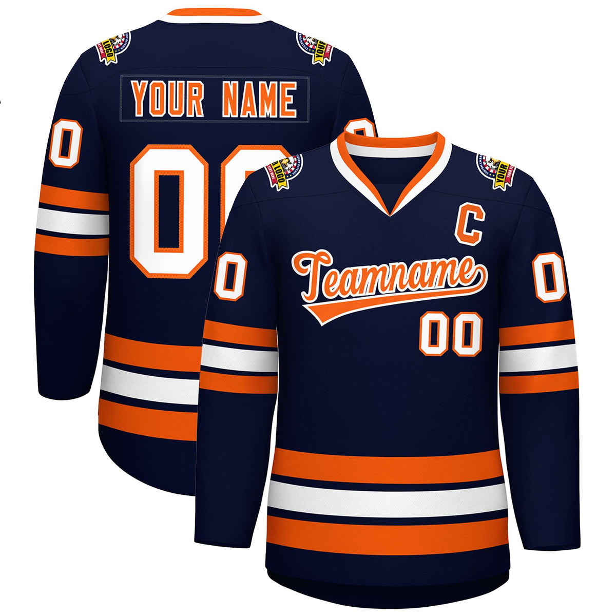 Custom Navy Orange-White Classic Style Hockey Jersey | KXKSHOP