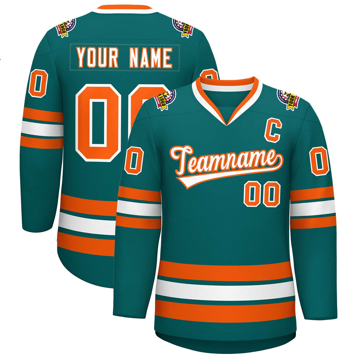 Custom Teal White-Orange Classic Style Hockey Jersey | KXKSHOP