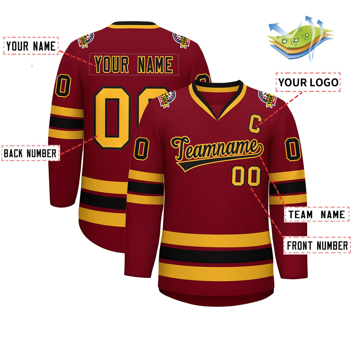 Custom Crimson Black-Gold Classic Style Hockey Jersey | KXKSHOP