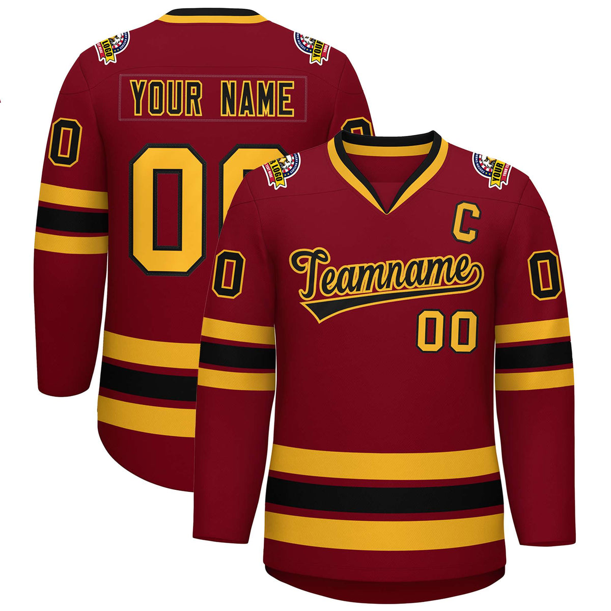 Custom Crimson Black-Gold Classic Style Hockey Jersey | KXKSHOP