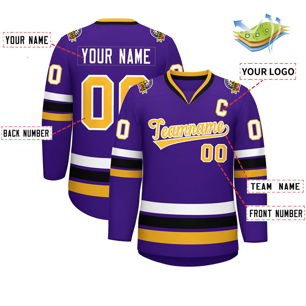 Custom Purple Gold-White Classic Style Hockey Jersey | KXKSHOP