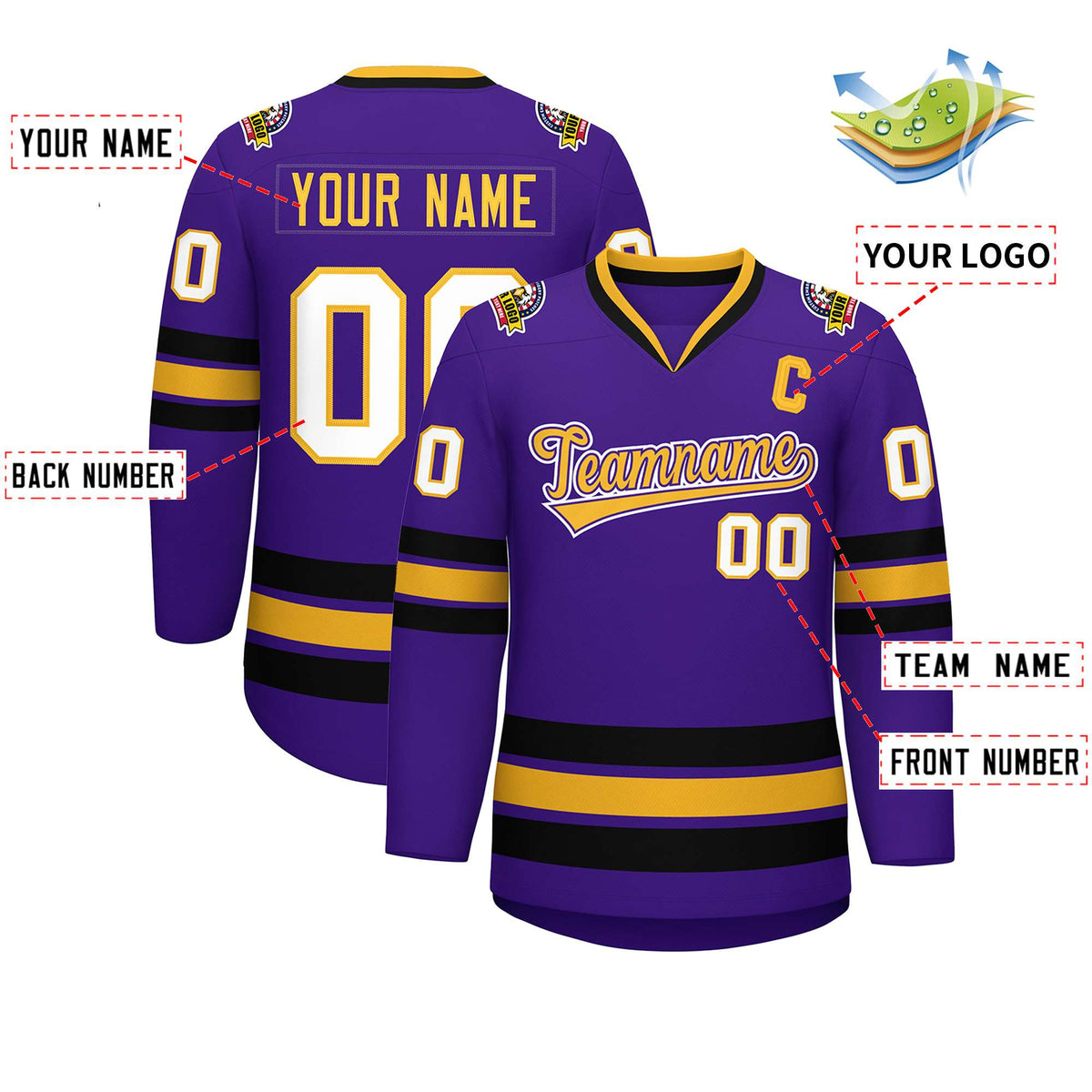 Custom Purple Gold Purple-White Classic Style Hockey Jersey | KXKSHOP