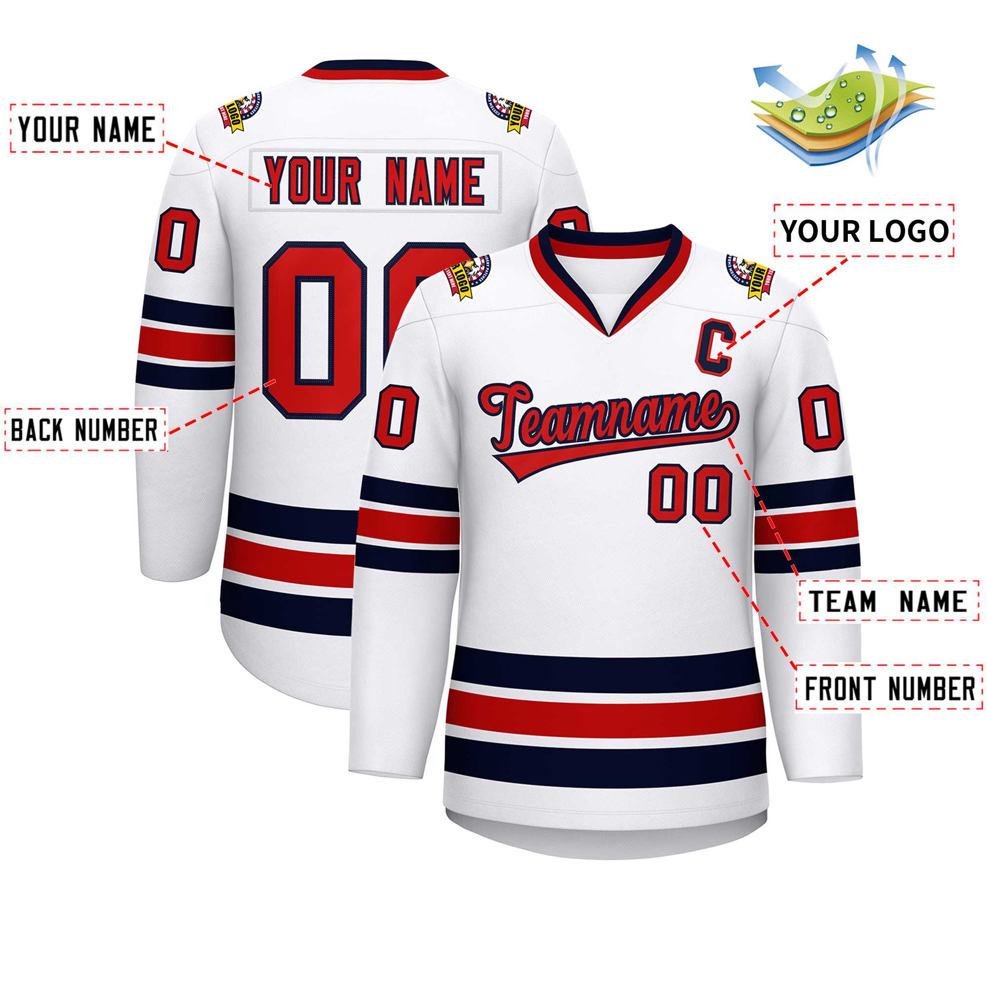 Custom White Red-Navy Classic Style Hockey Jersey | KXKSHOP