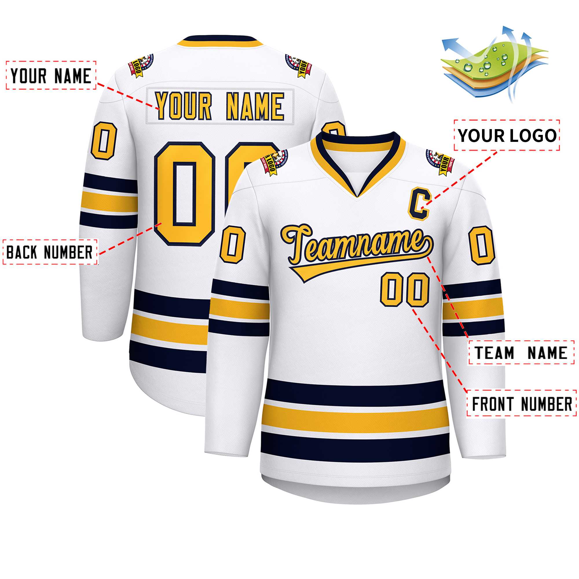 Custom White Gold-Navy Classic Style Hockey Jersey | KXKSHOP