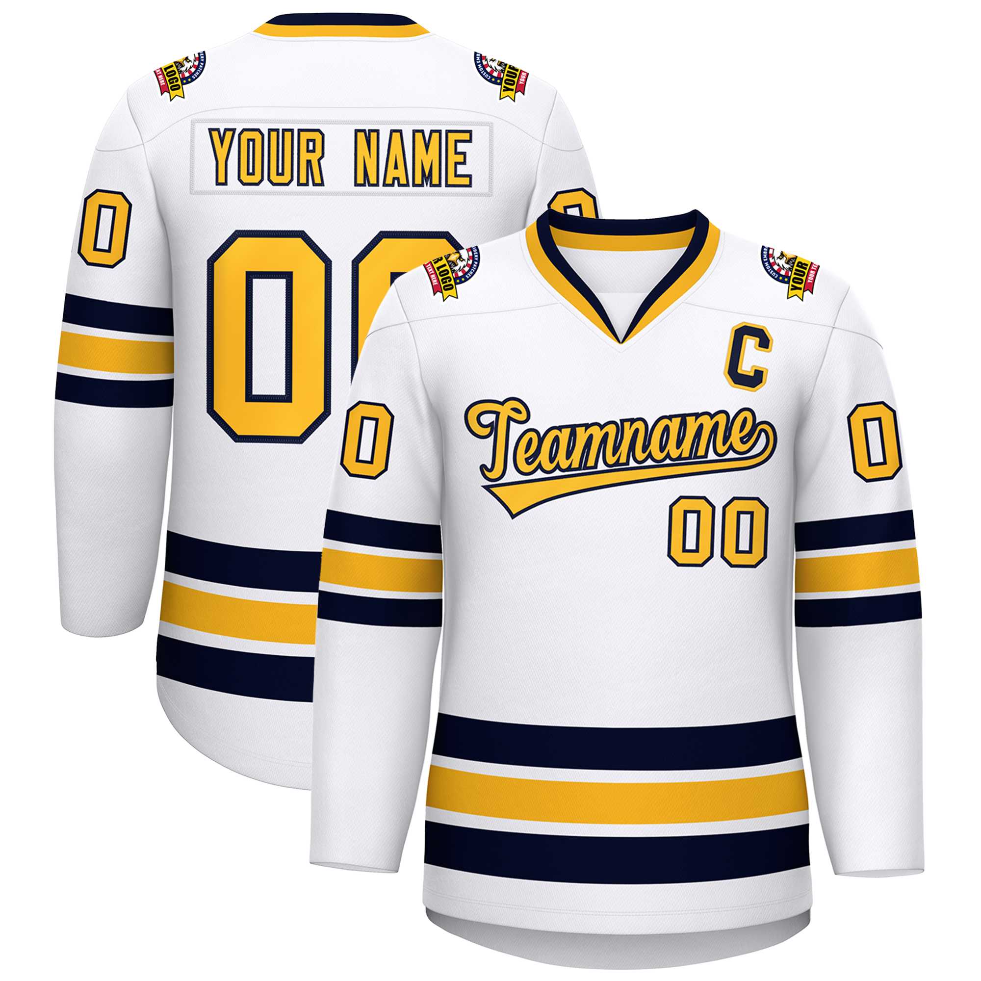 Custom White Gold-Navy Classic Style Hockey Jersey | KXKSHOP