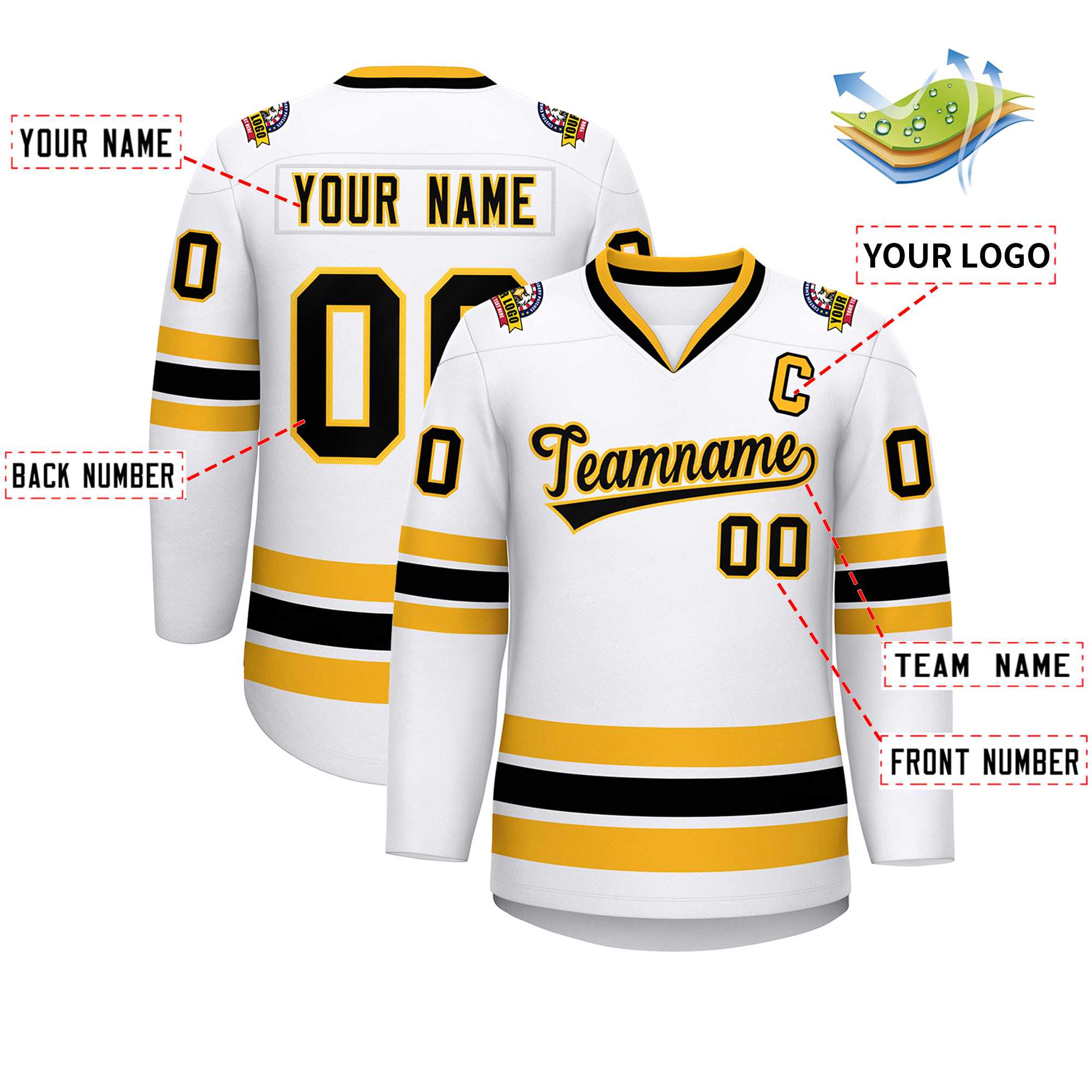 Custom White Black-Gold Classic Style Hockey Jersey | KXKSHOP