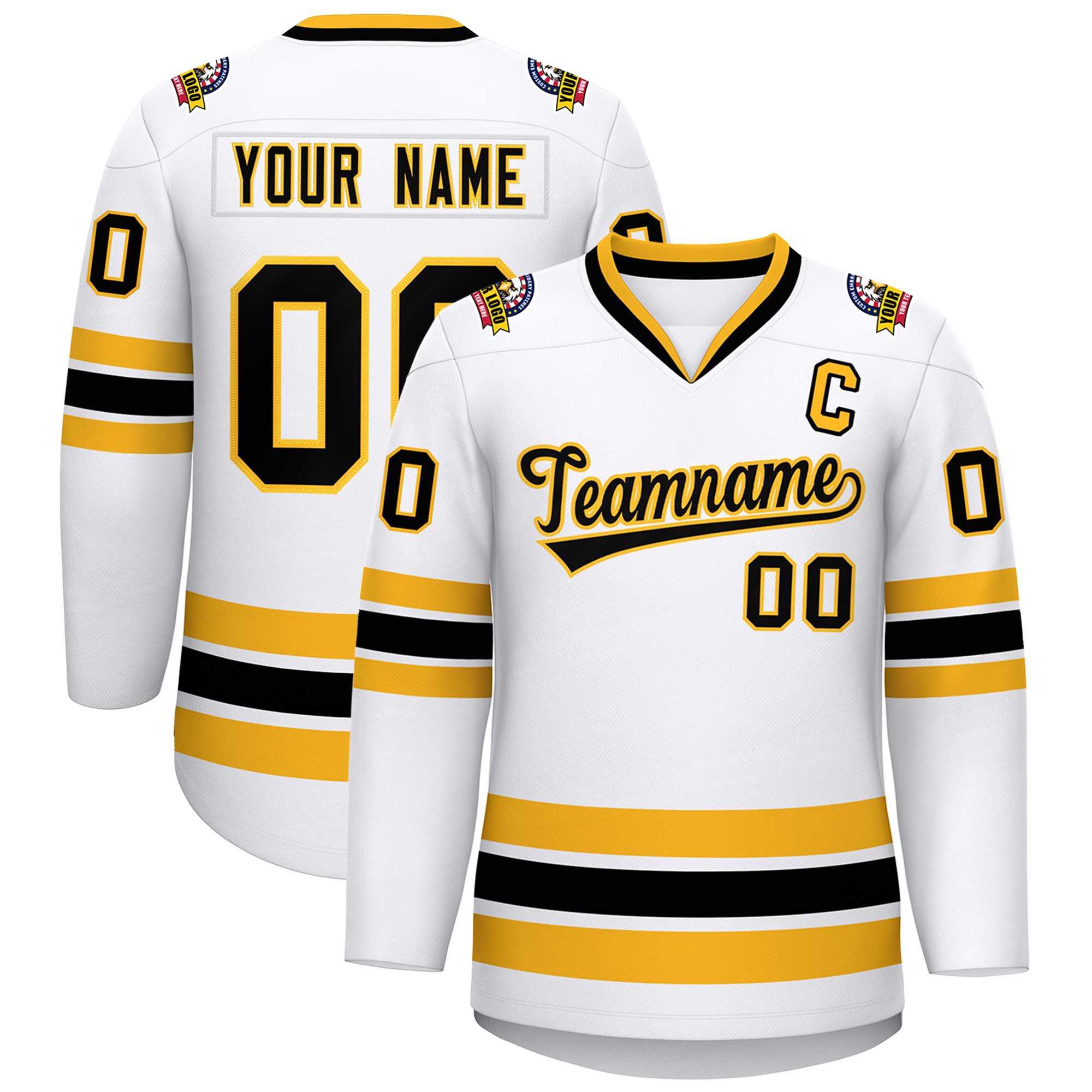 Custom White Black-Gold Classic Style Hockey Jersey | KXKSHOP