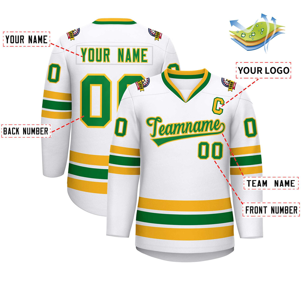 Custom White Kelly Green-Gold Classic Style Hockey Jersey | KXKSHOP