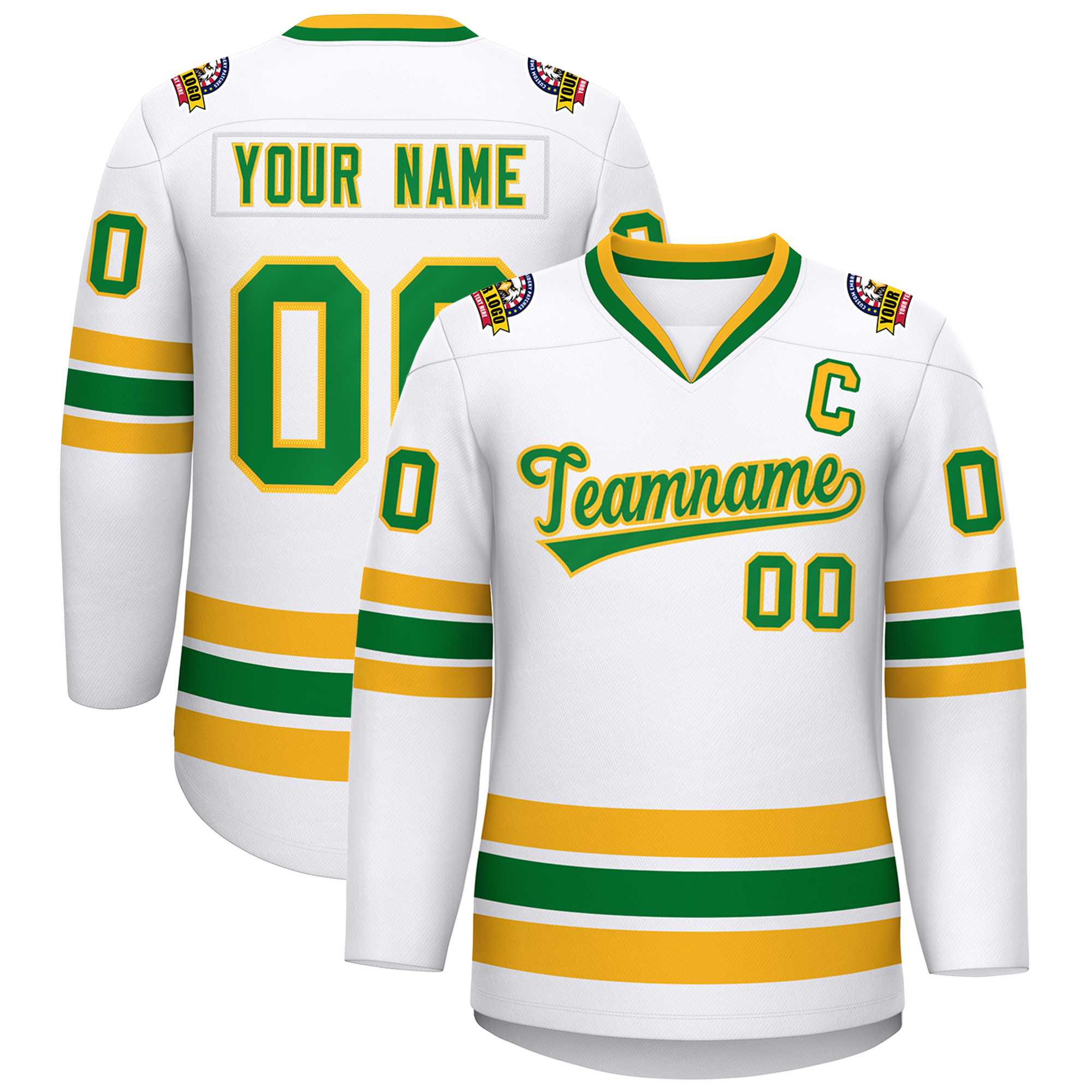 Custom White Kelly Green-Gold Classic Style Hockey Jersey | KXKSHOP