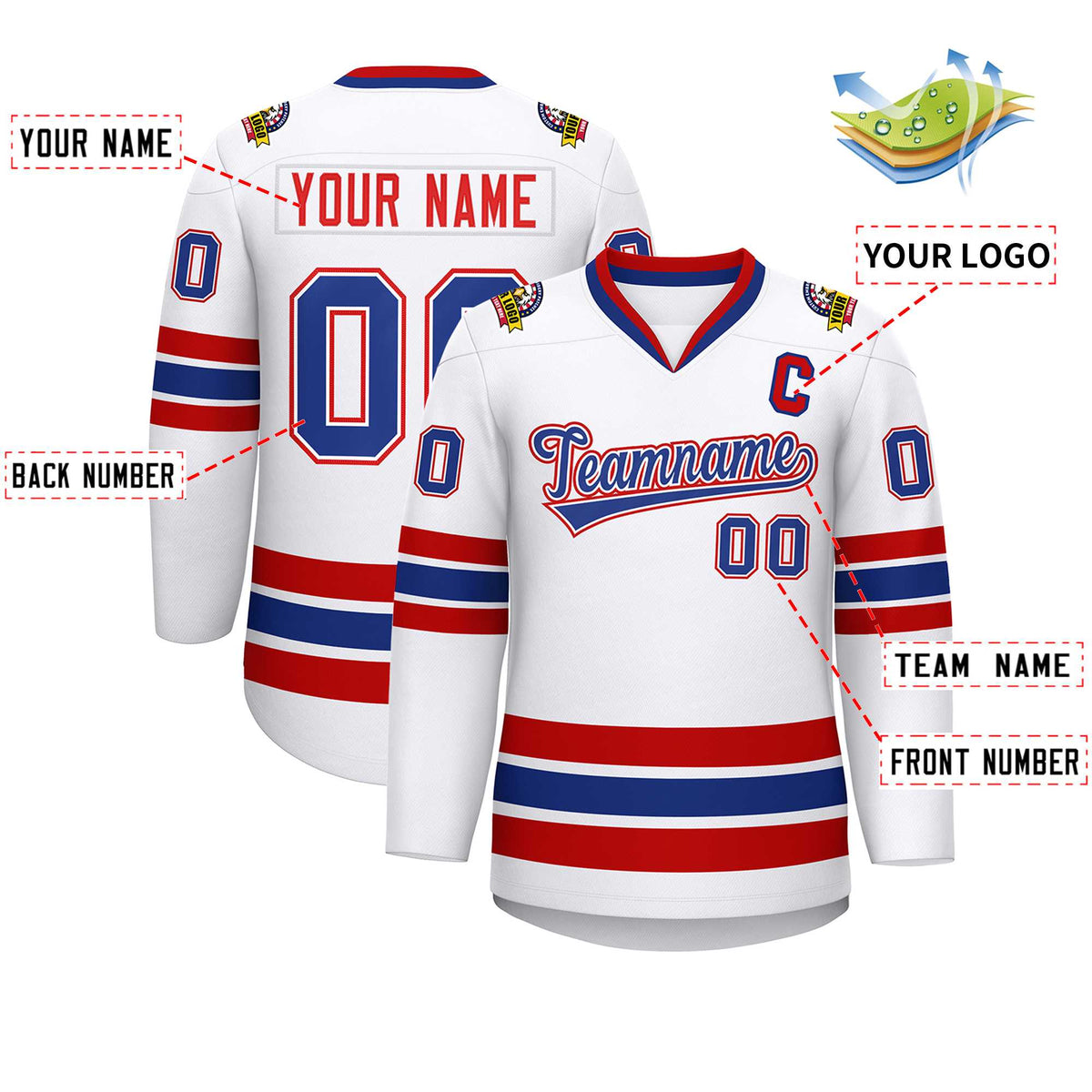 Custom White Royal White-Red Classic Style Hockey Jersey | KXKSHOP