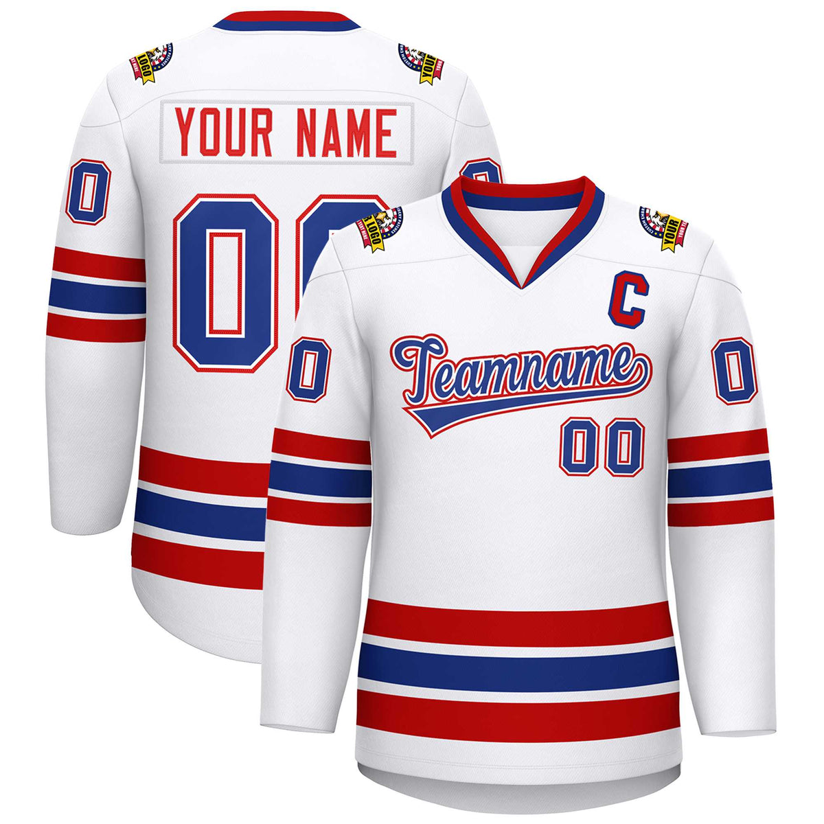 Custom White Royal White-Red Classic Style Hockey Jersey | KXKSHOP