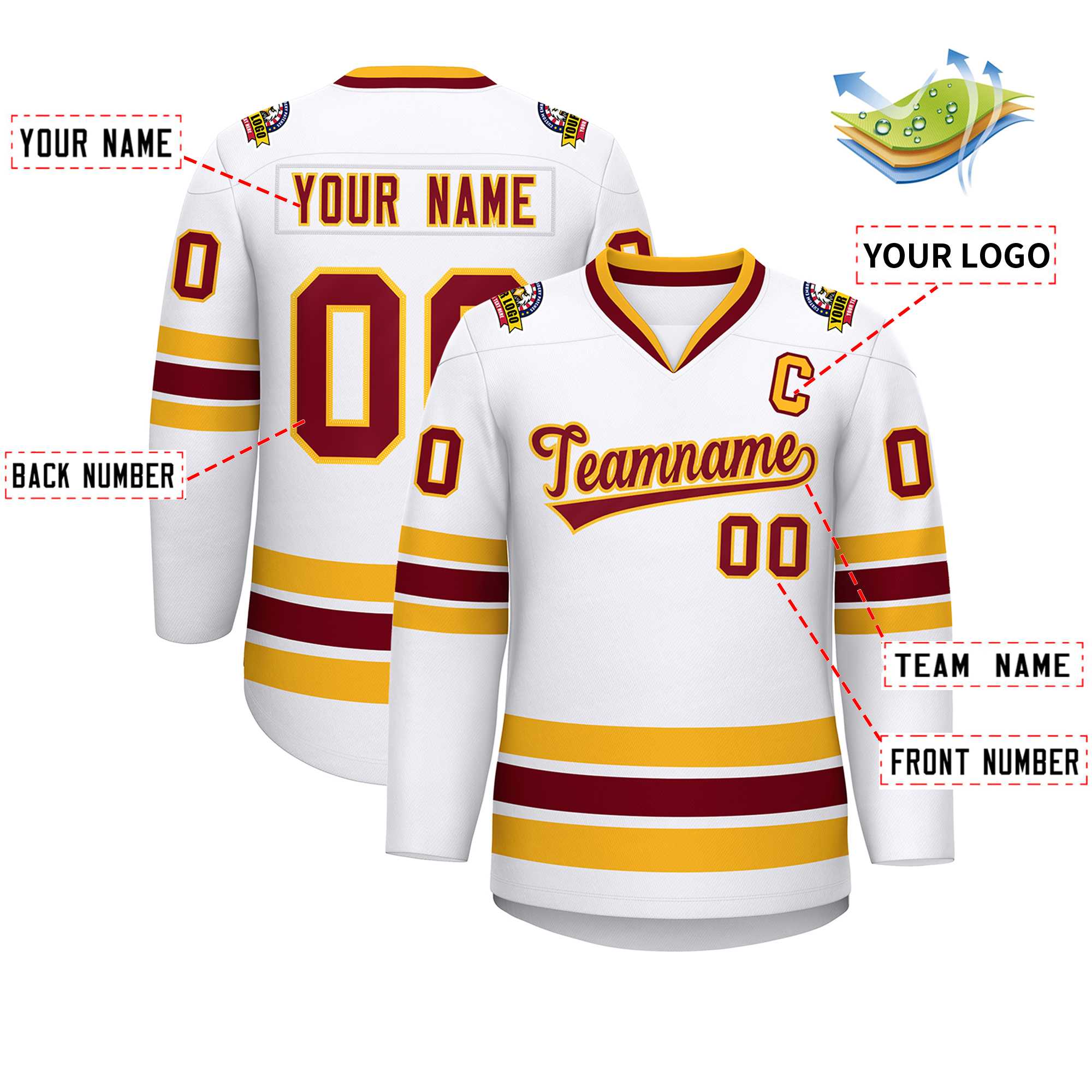 Custom White Crimson-Gold Classic Style Hockey Jersey | KXKSHOP