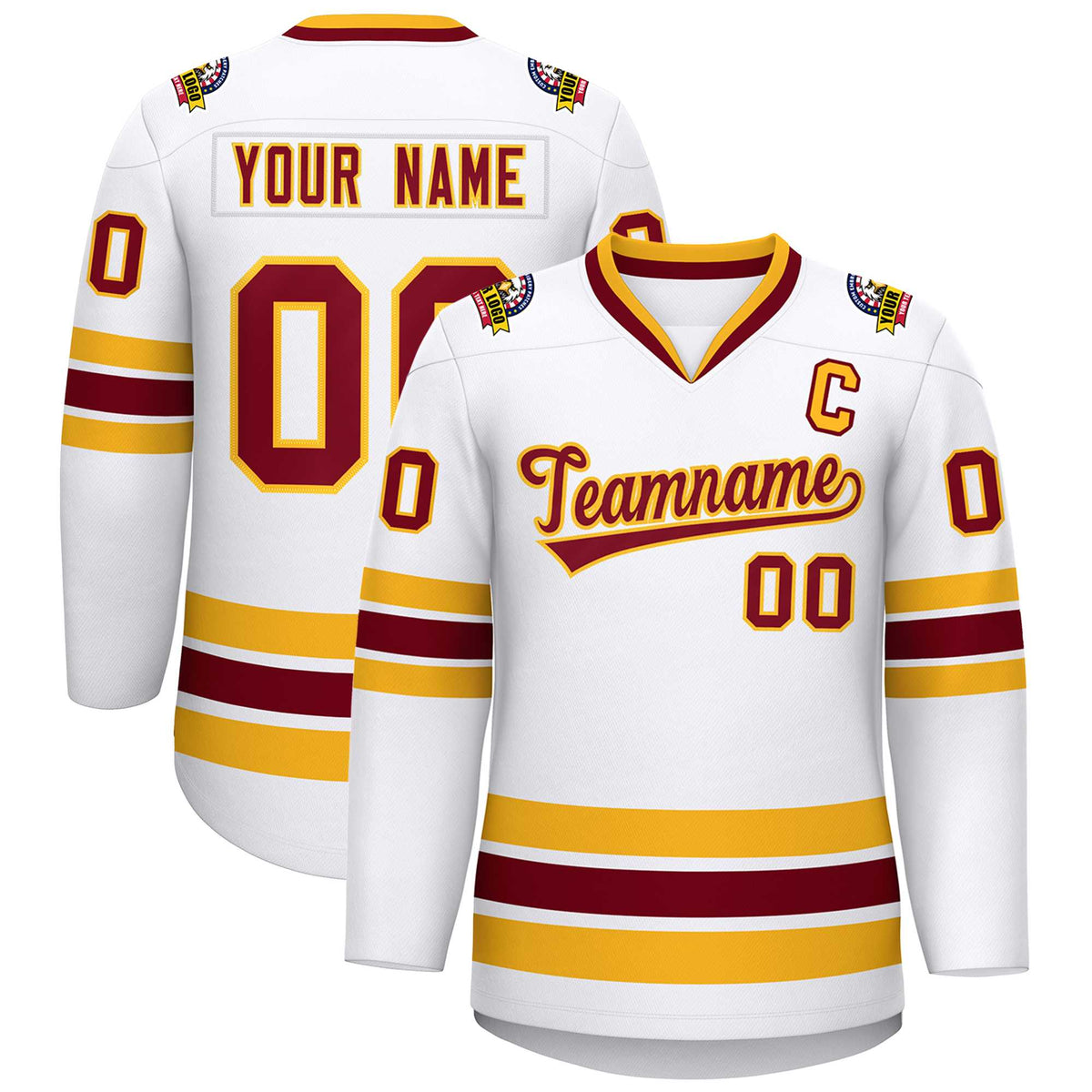 Custom White Crimson-Gold Classic Style Hockey Jersey | KXKSHOP