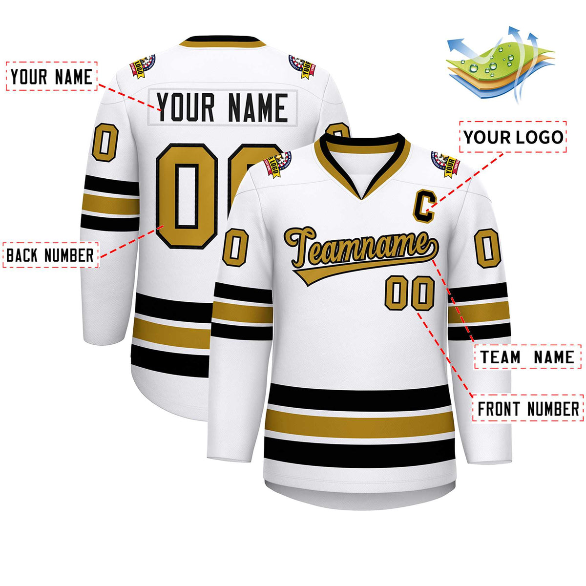 Custom White Old Gold-Black Classic Style Hockey Jersey | KXKSHOP