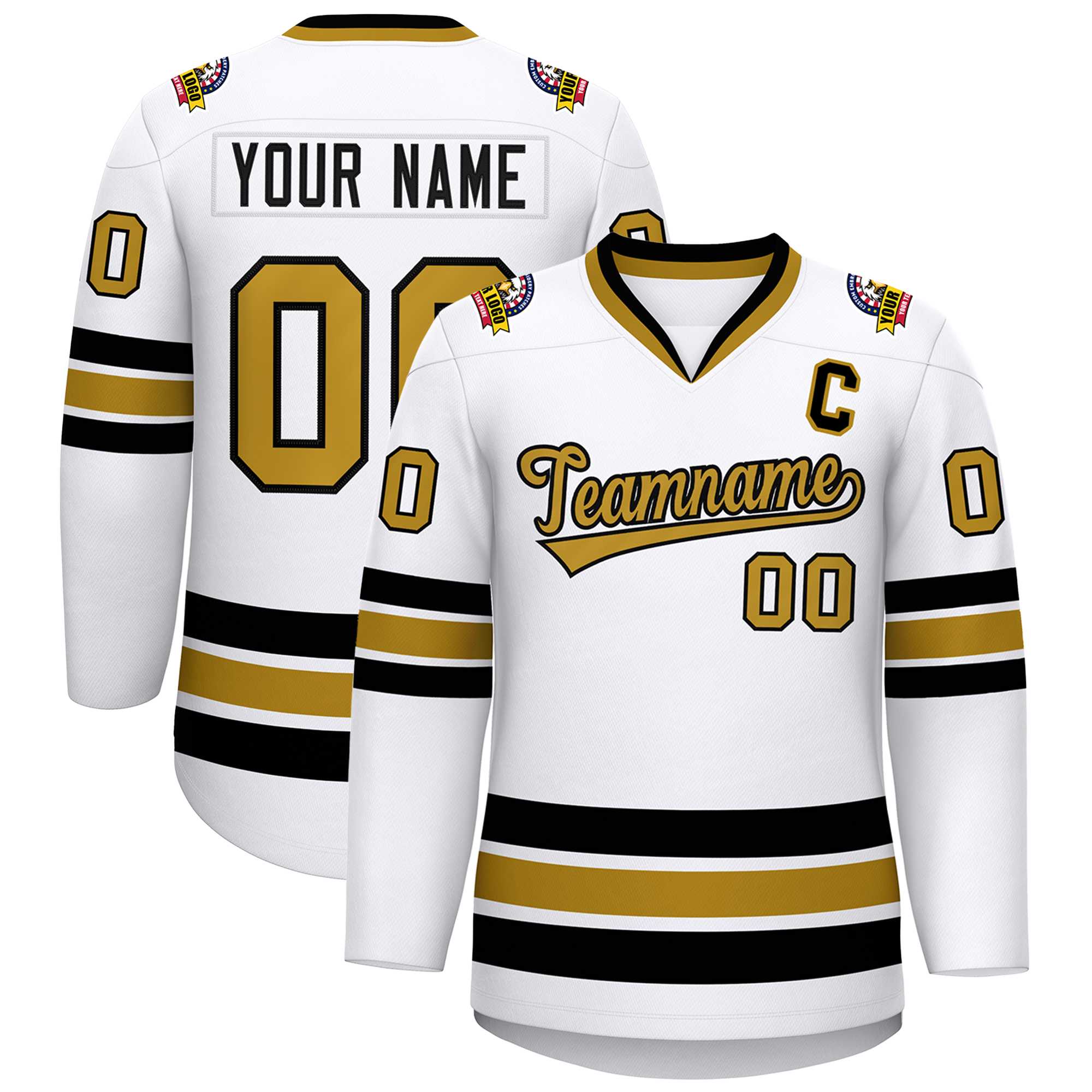 Custom White Old Gold-Black Classic Style Hockey Jersey | KXKSHOP