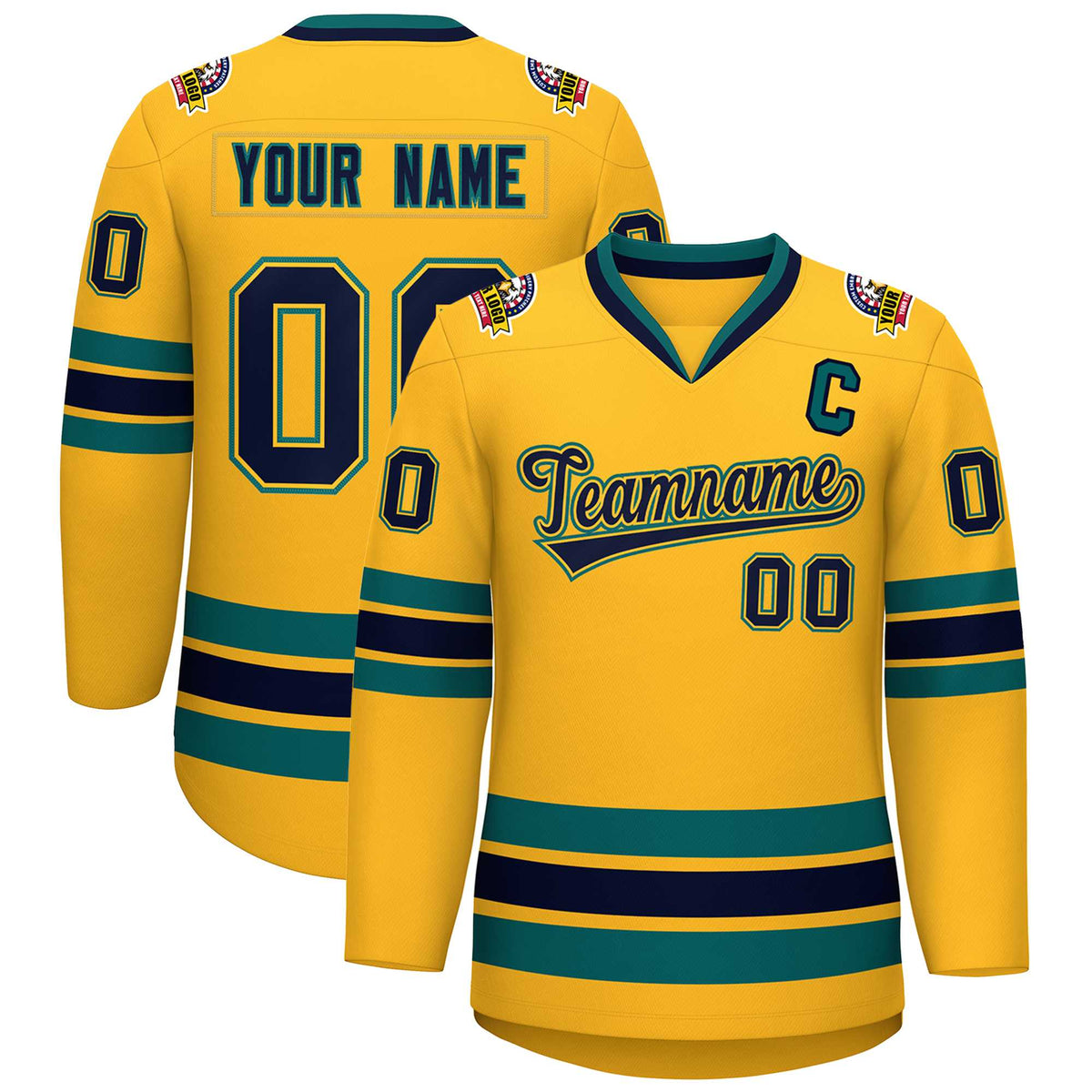 Custom Gold Navy Gold-Aqua Classic Style Hockey Jersey | KXKSHOP
