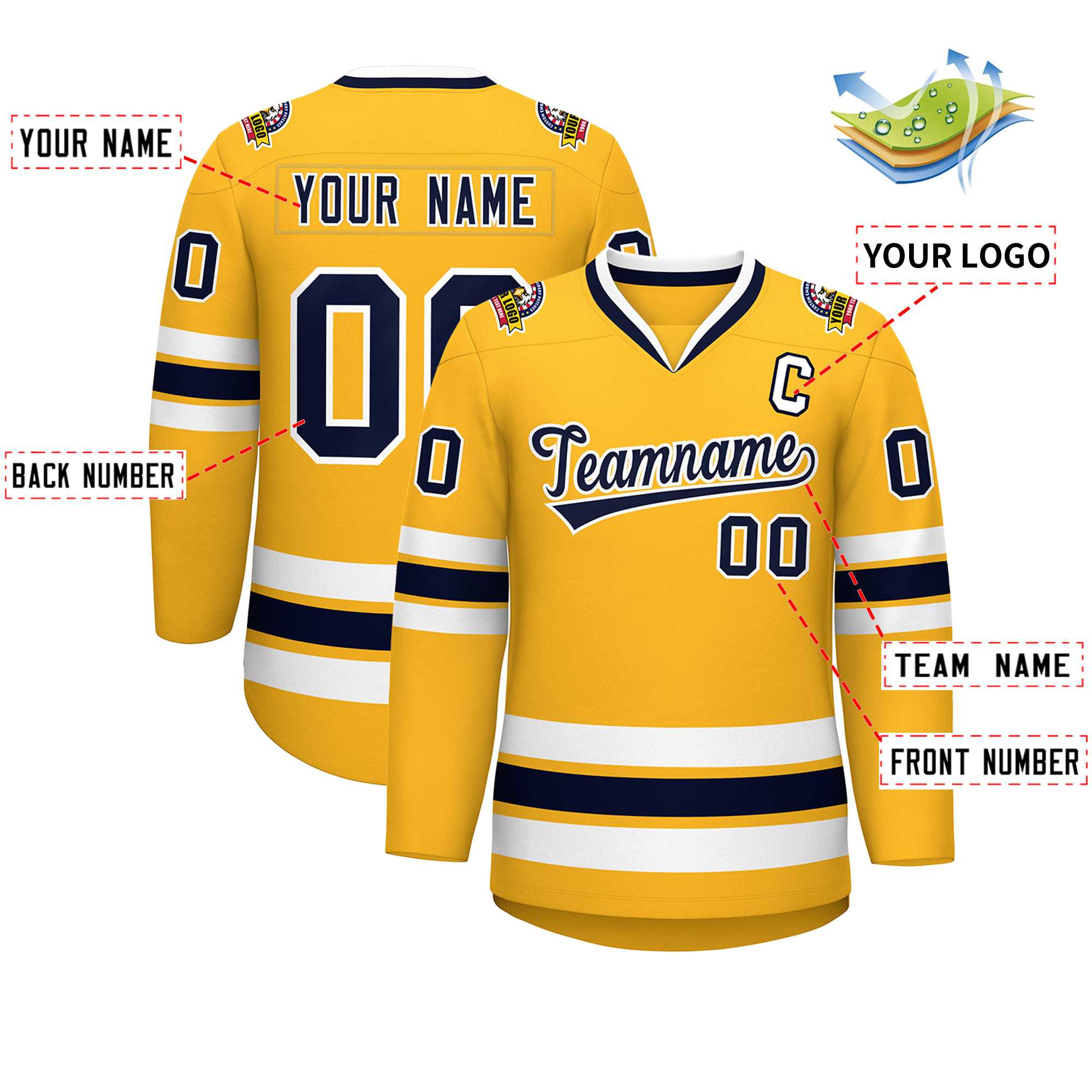 Custom Gold Navy-White Classic Style Hockey Jersey | KXKSHOP