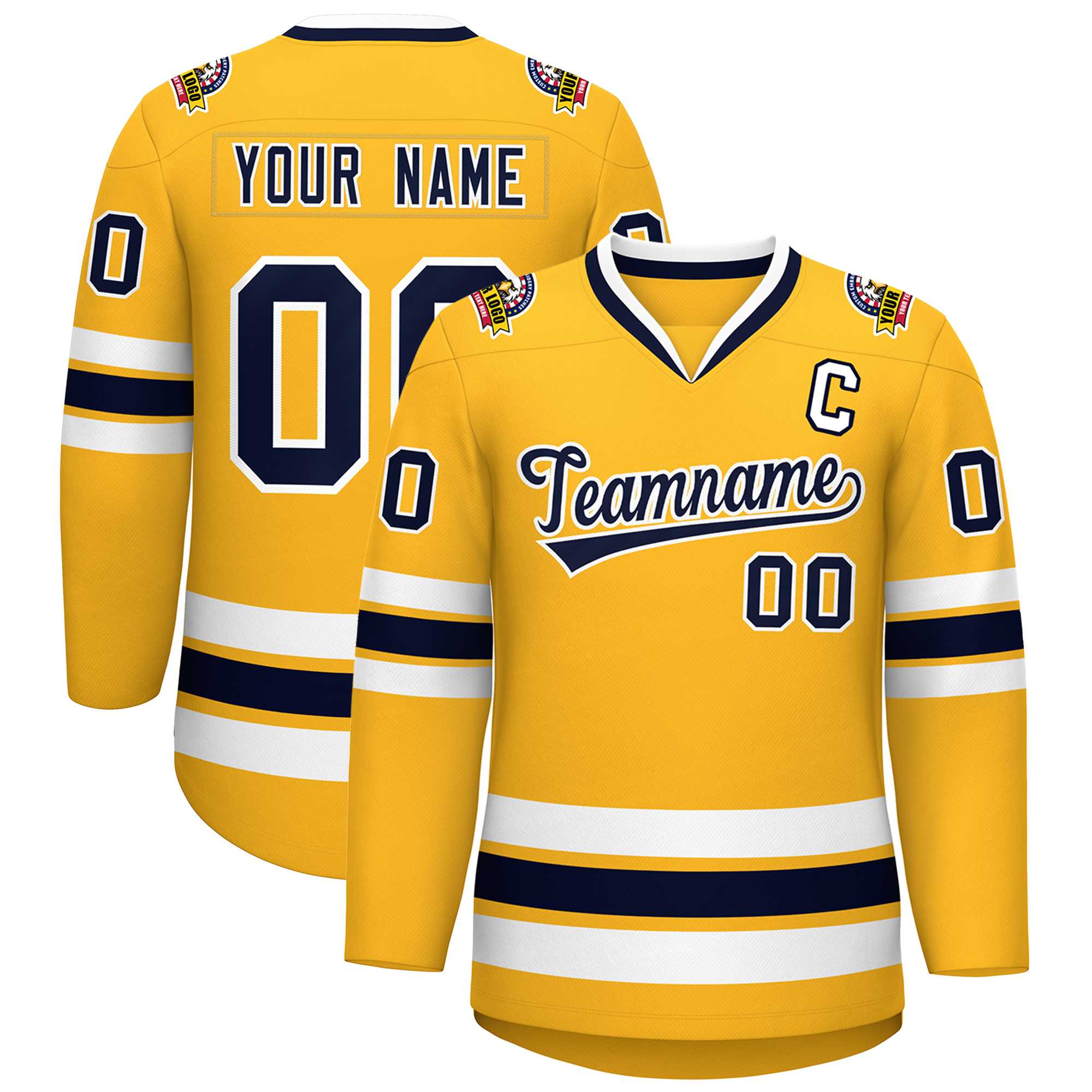 Custom Gold Navy-White Classic Style Hockey Jersey | KXKSHOP