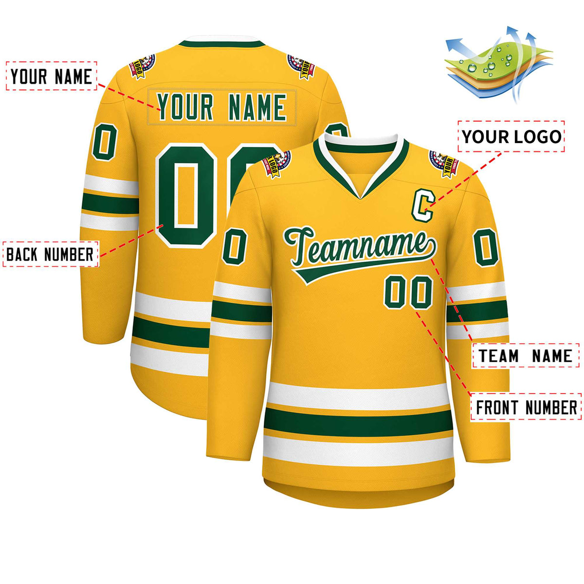 Custom Gold Green-White Classic Style Hockey Jersey | KXKSHOP