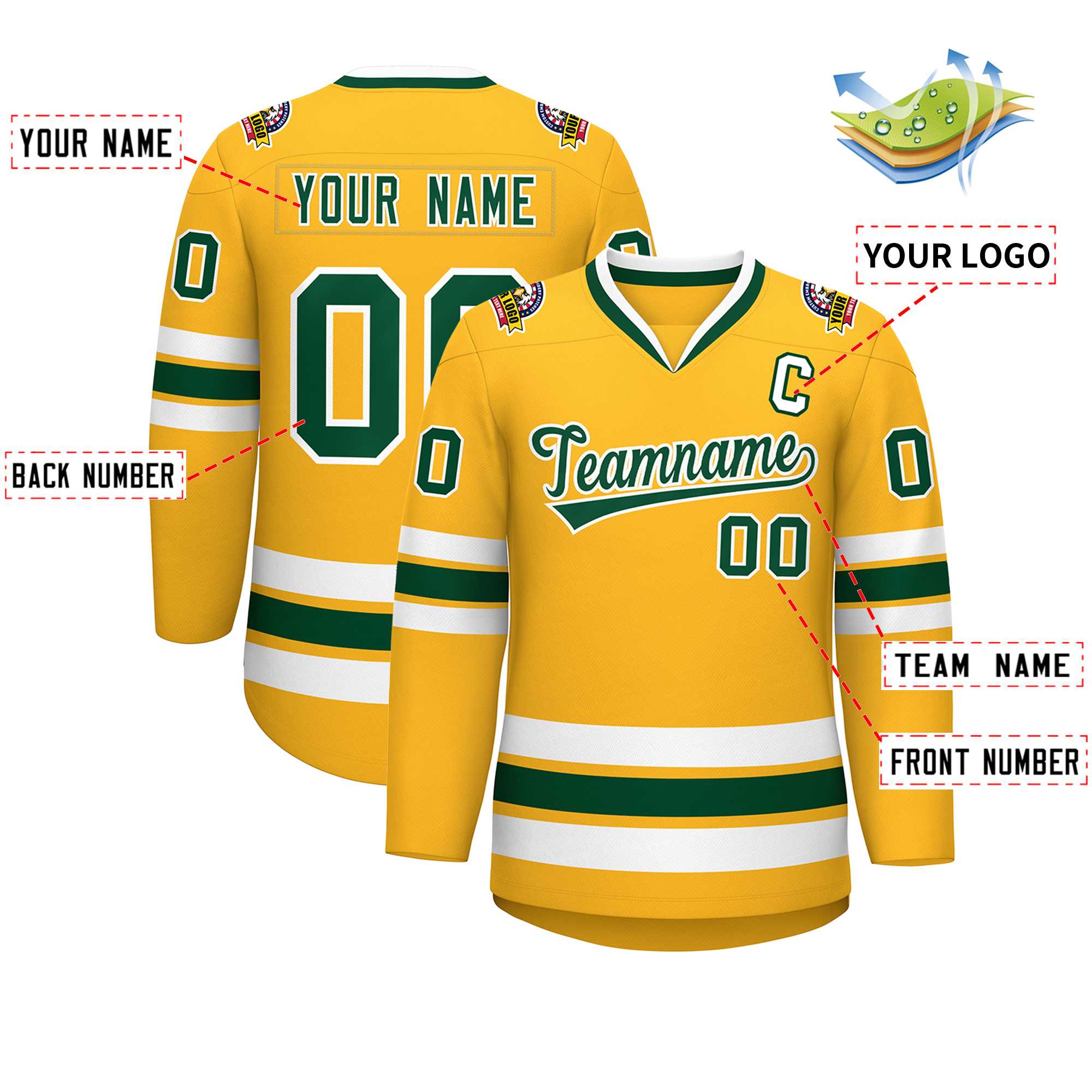 Custom Gold Green-White Classic Style Hockey Jersey | KXKSHOP
