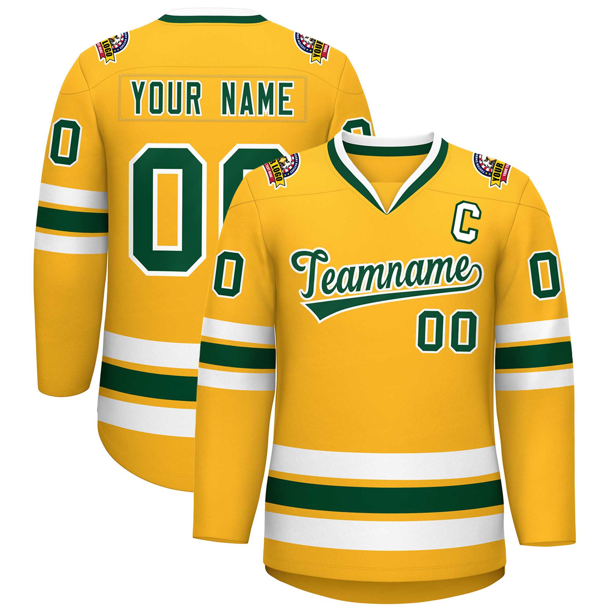 Custom Gold Green-White Classic Style Hockey Jersey | KXKSHOP