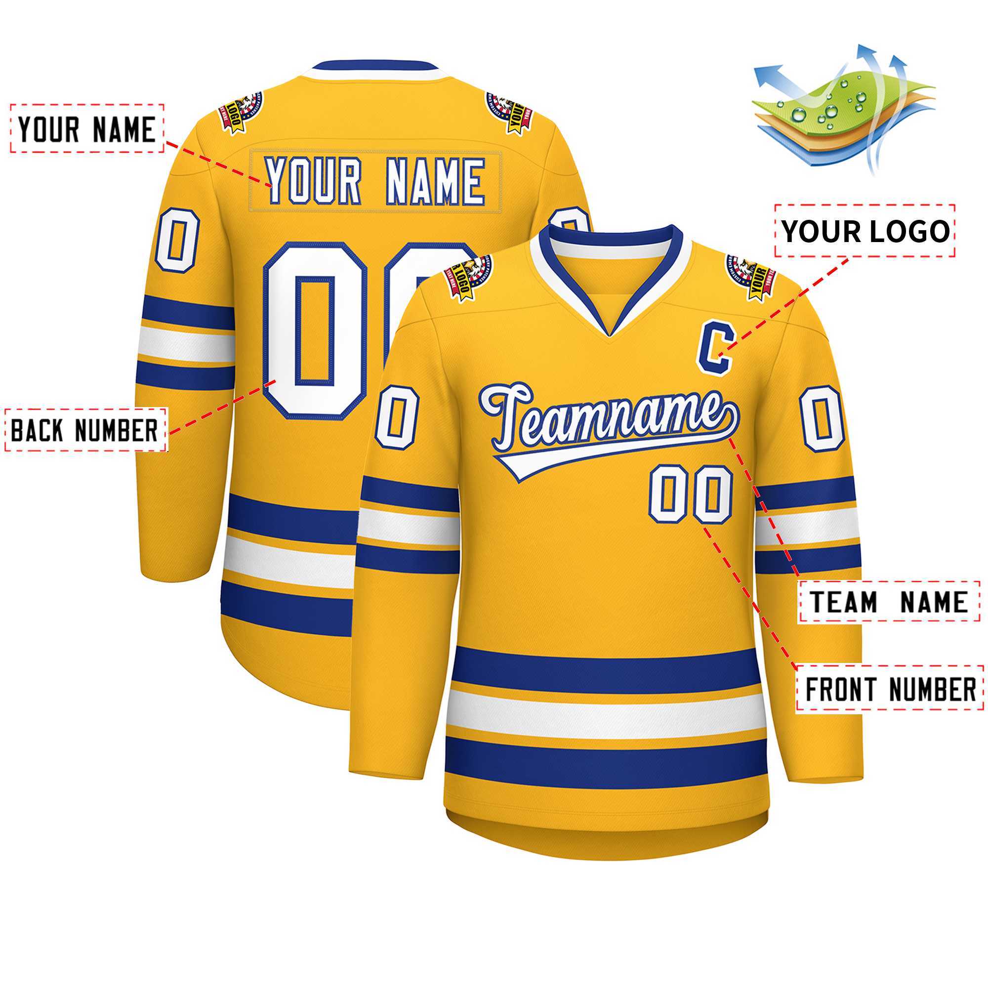 Custom Gold White-Royal Classic Style Hockey Jersey | KXKSHOP