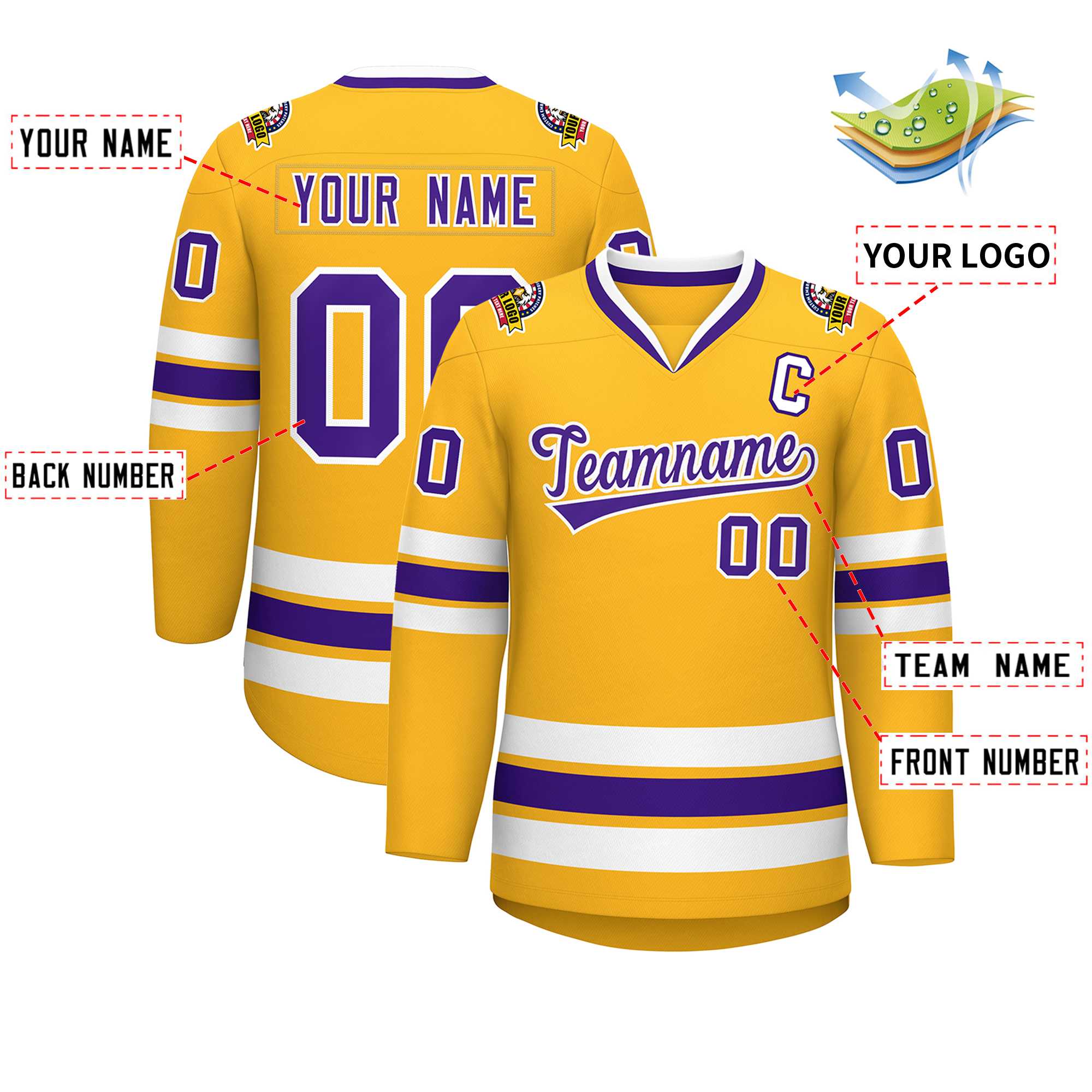 Custom Gold Purple-White Classic Style Hockey Jersey | KXKSHOP
