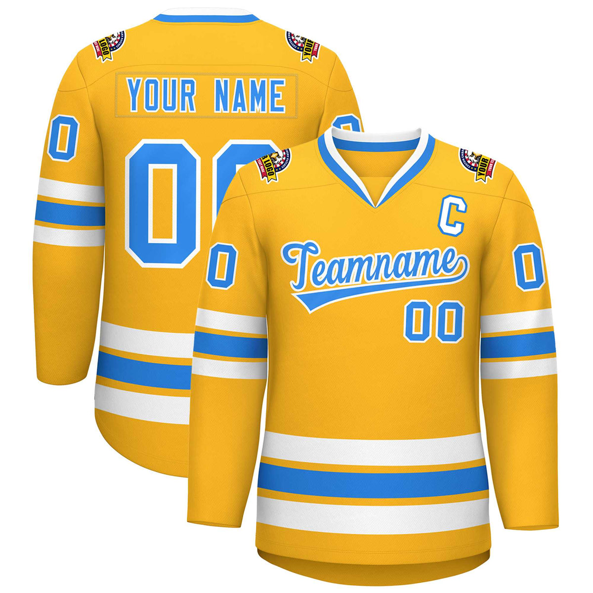 Custom Gold Powder Blue-White Classic Style Hockey Jersey | KXKSHOP