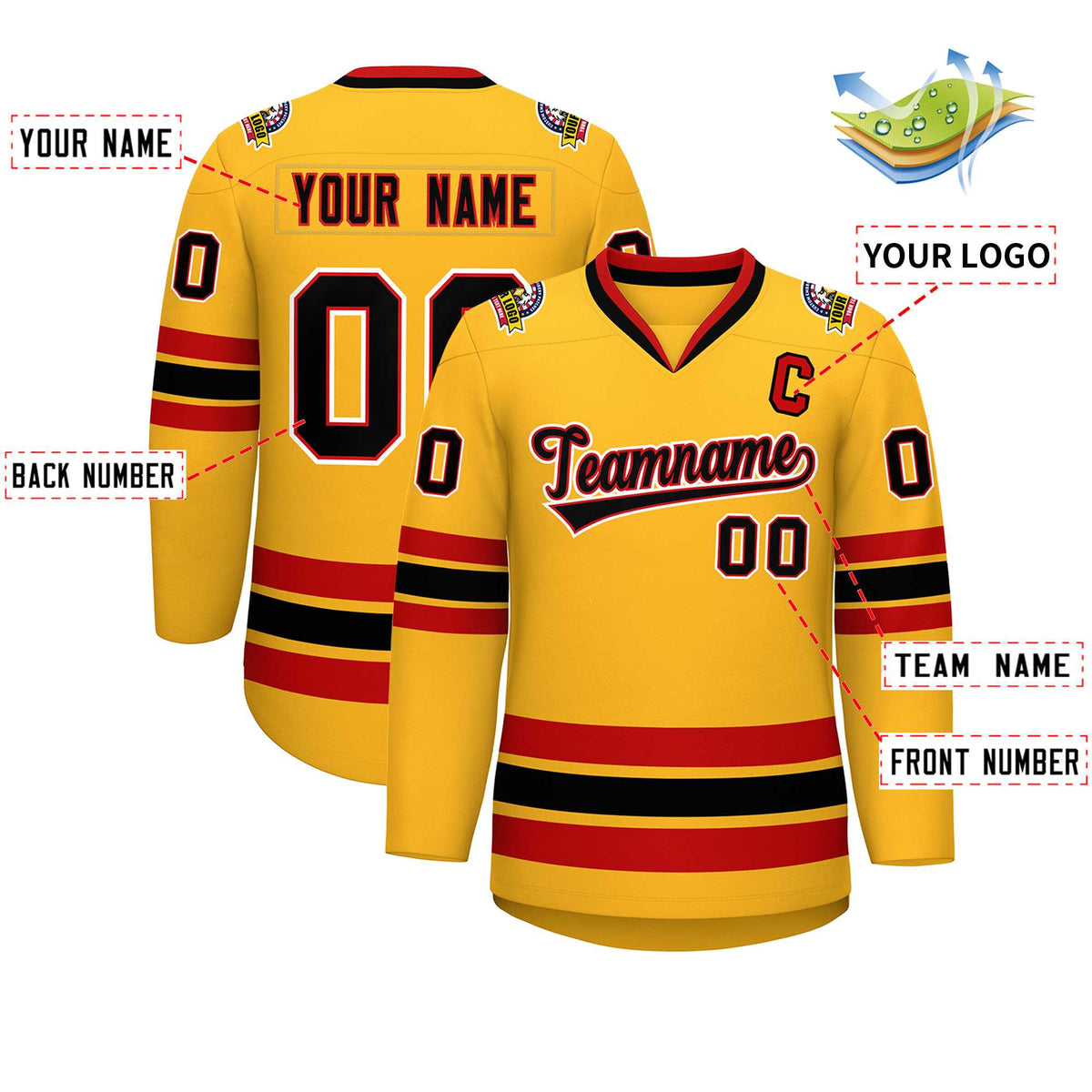 Custom Gold Black Red-White Classic Style Hockey Jersey | KXKSHOP