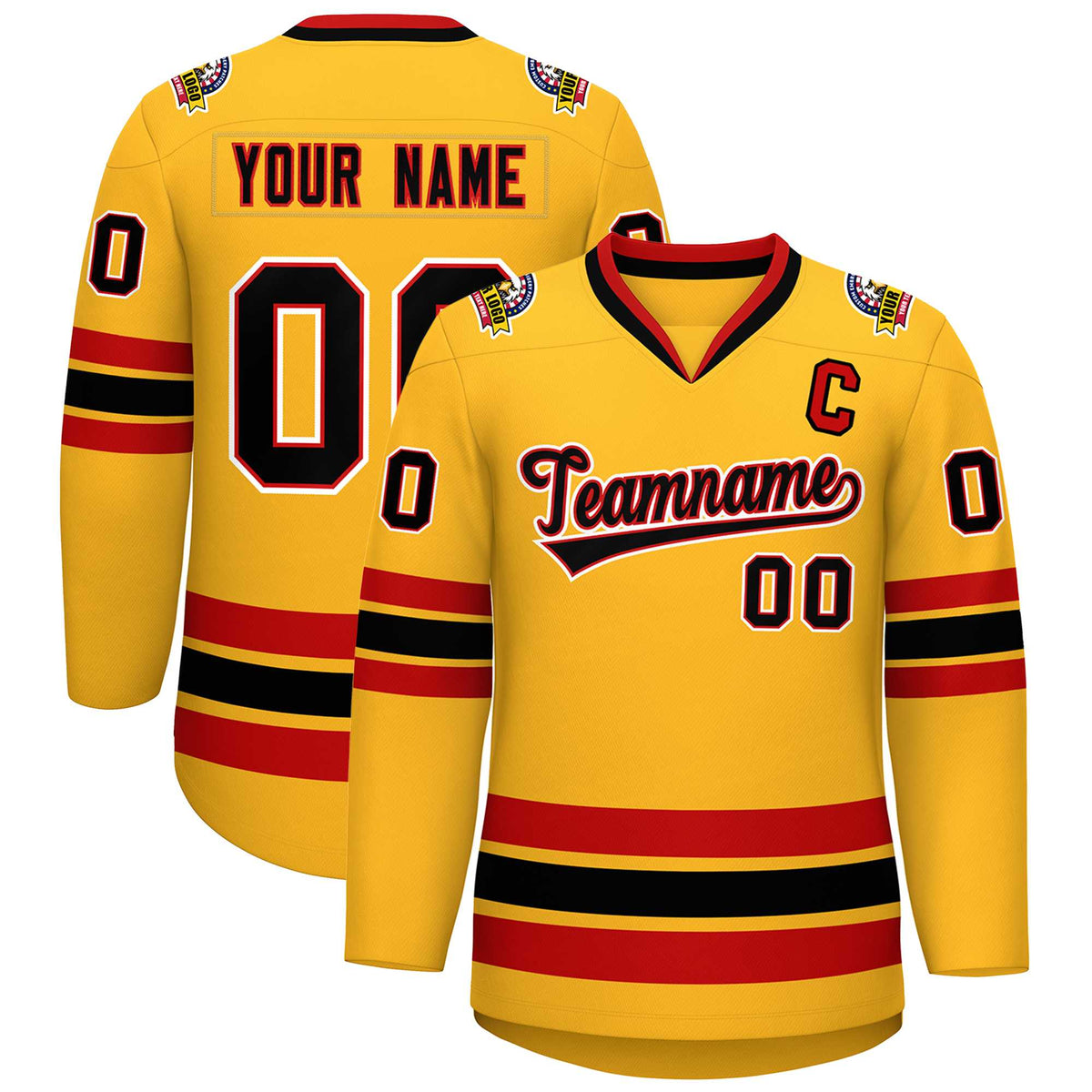 Custom Gold Black Red-White Classic Style Hockey Jersey | KXKSHOP