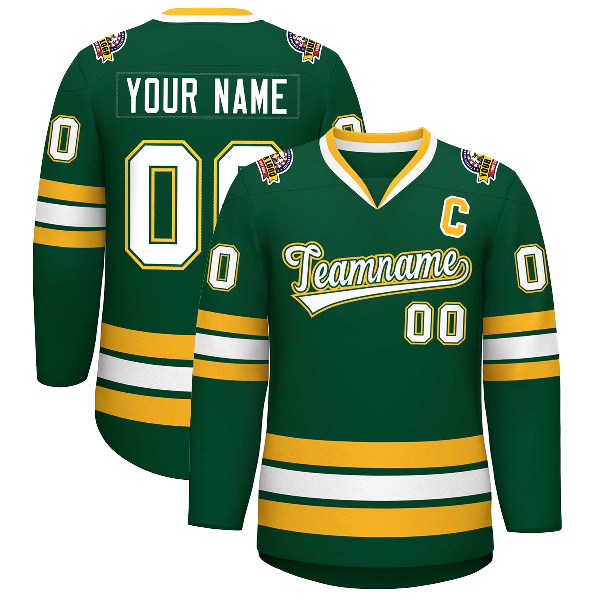 Custom Green White Green-Gold Classic Style Hockey Jersey | KXKSHOP