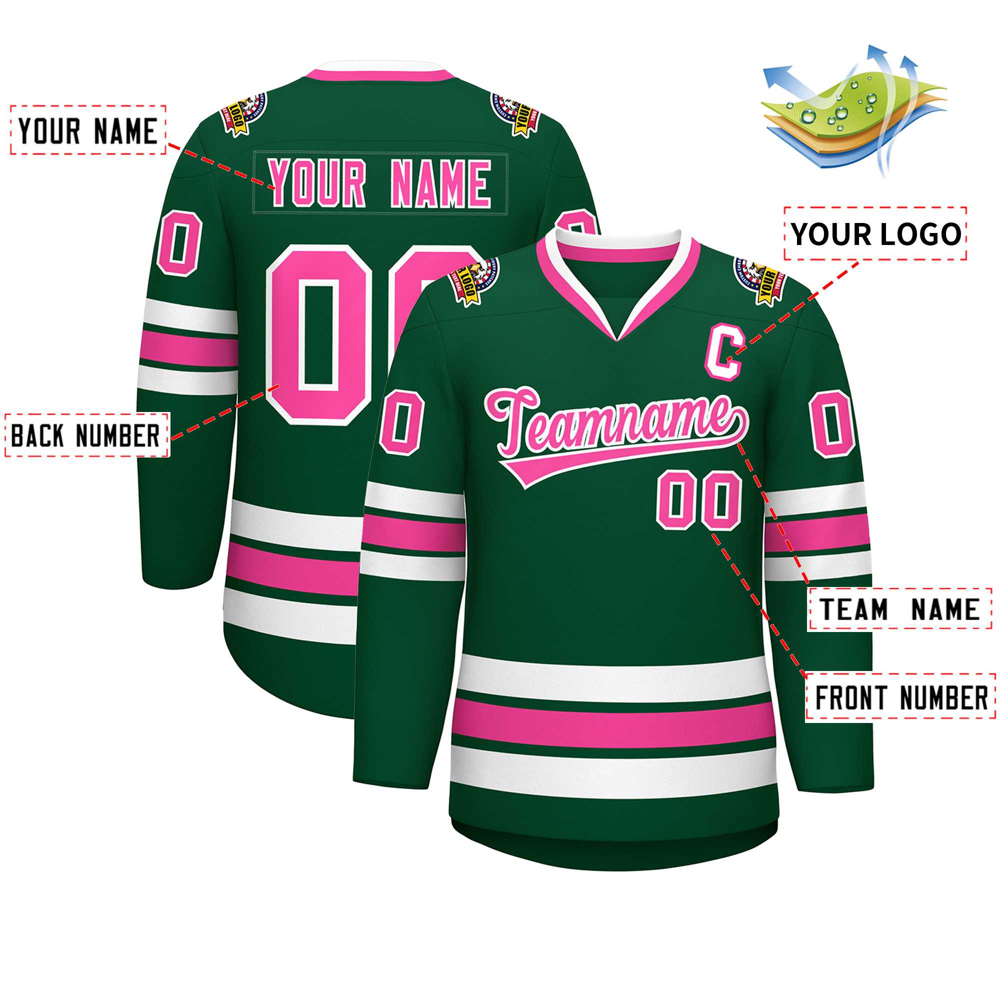Custom Green Pink-White Classic Style Hockey Jersey | KXKSHOP