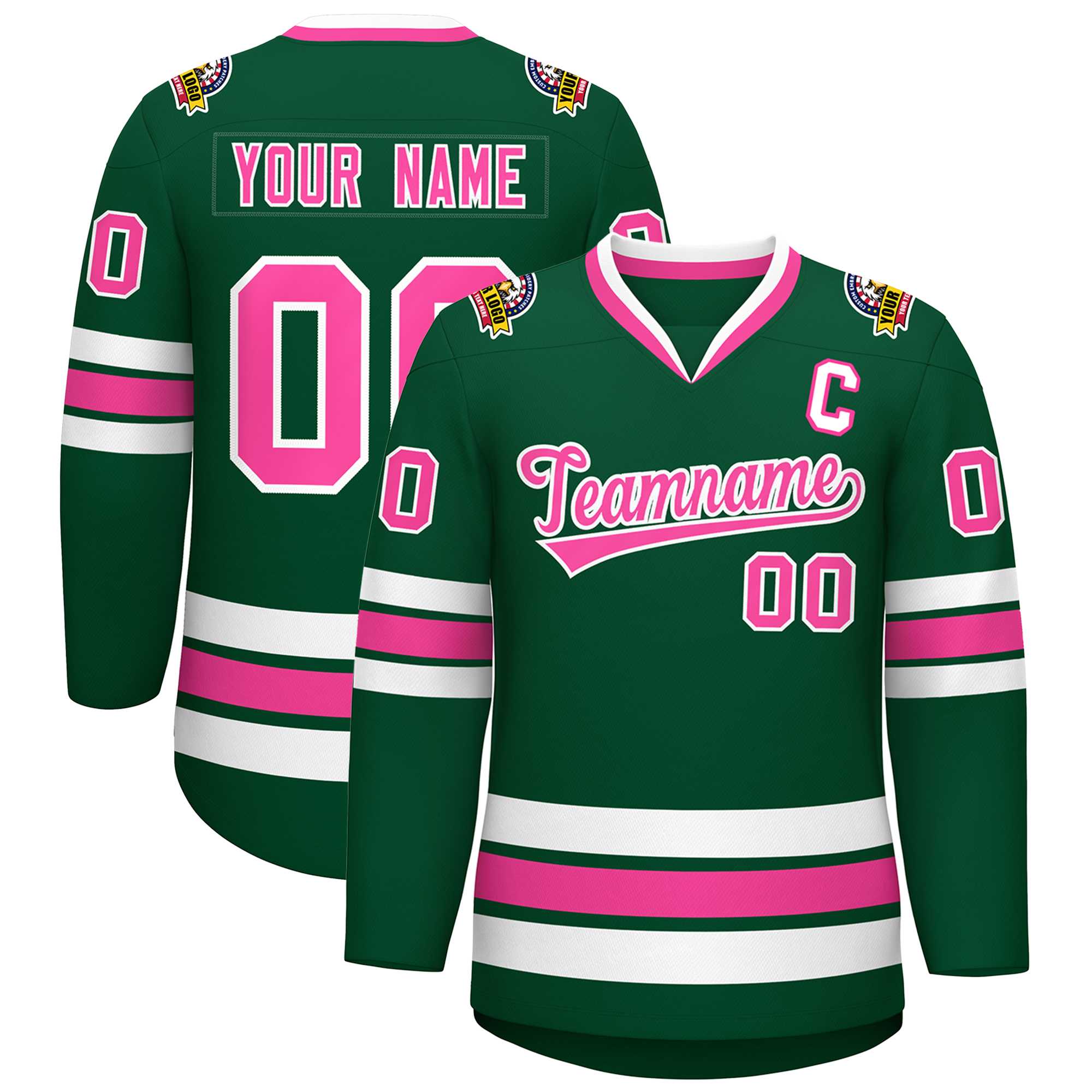 Custom Green Pink-White Classic Style Hockey Jersey | KXKSHOP
