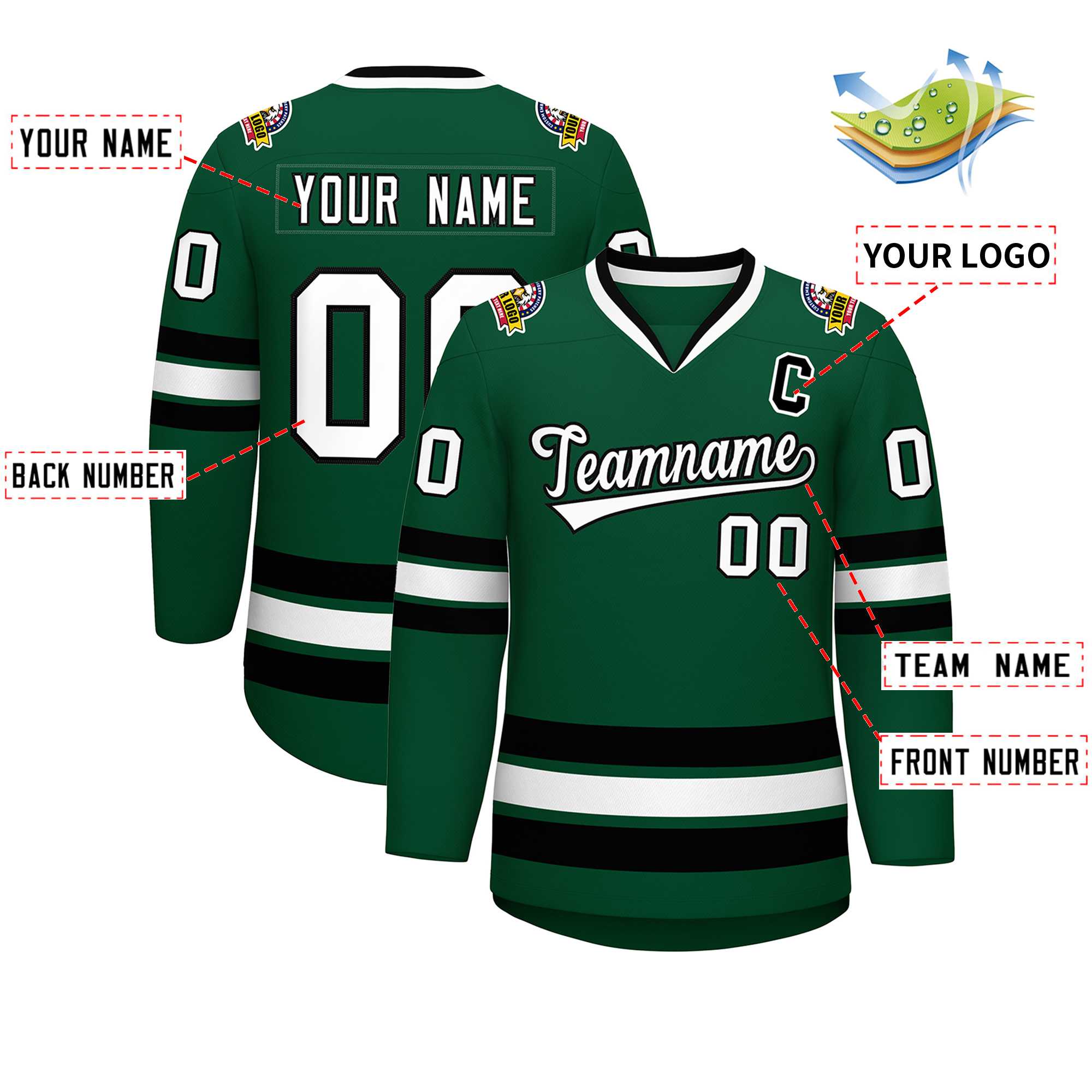 Custom Green White-Black Classic Style Hockey Jersey | KXKSHOP