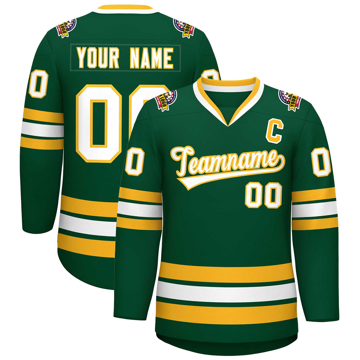 Custom Green White-Gold Classic Style Hockey Jersey | KXKSHOP